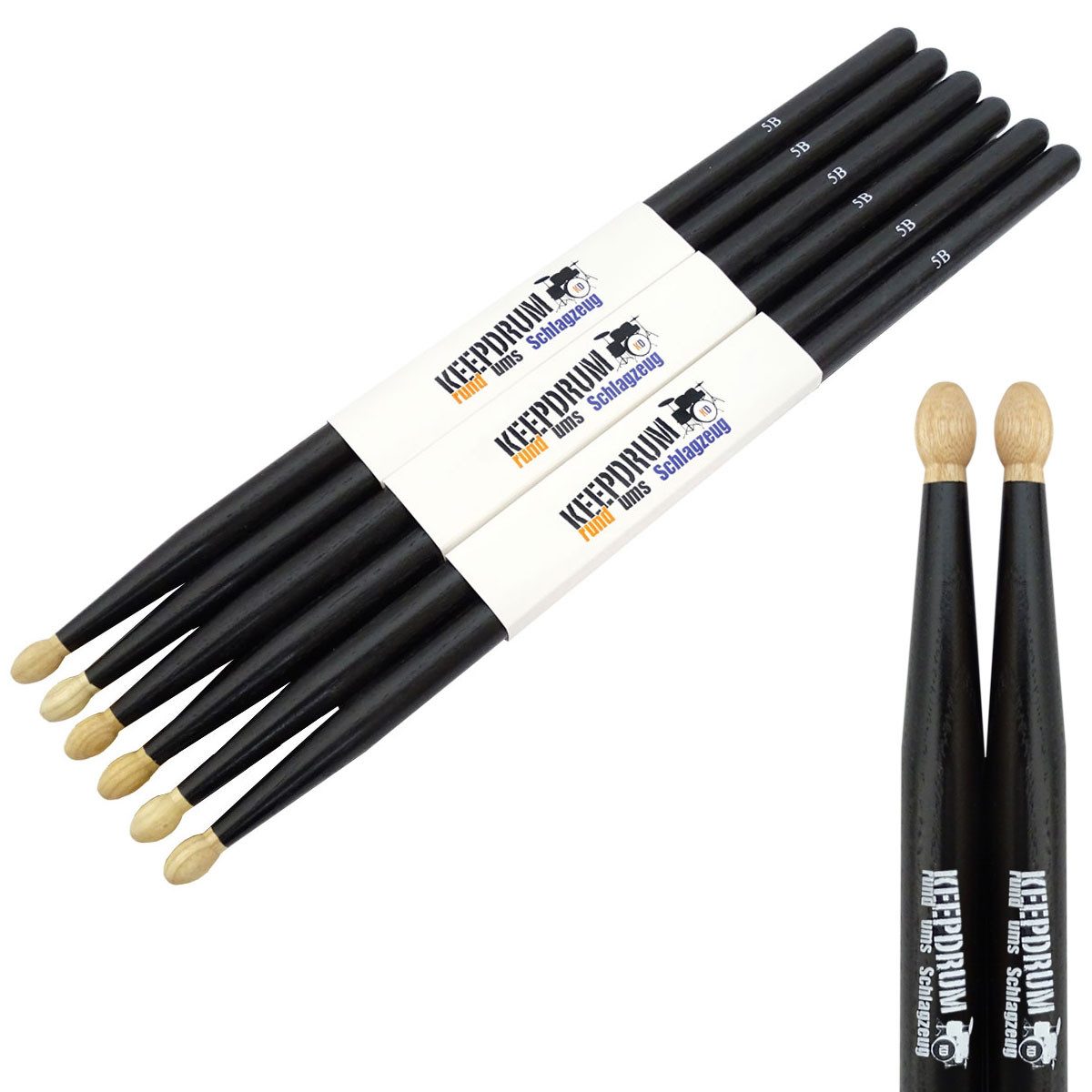 keepdrum Drumsticks keepdrum 5BB Black Hickory Schlagzeugstöcke 3 Paar (3 Paar, schwarz), Einen guten Grip und ein angenehmes Spielgefühl
