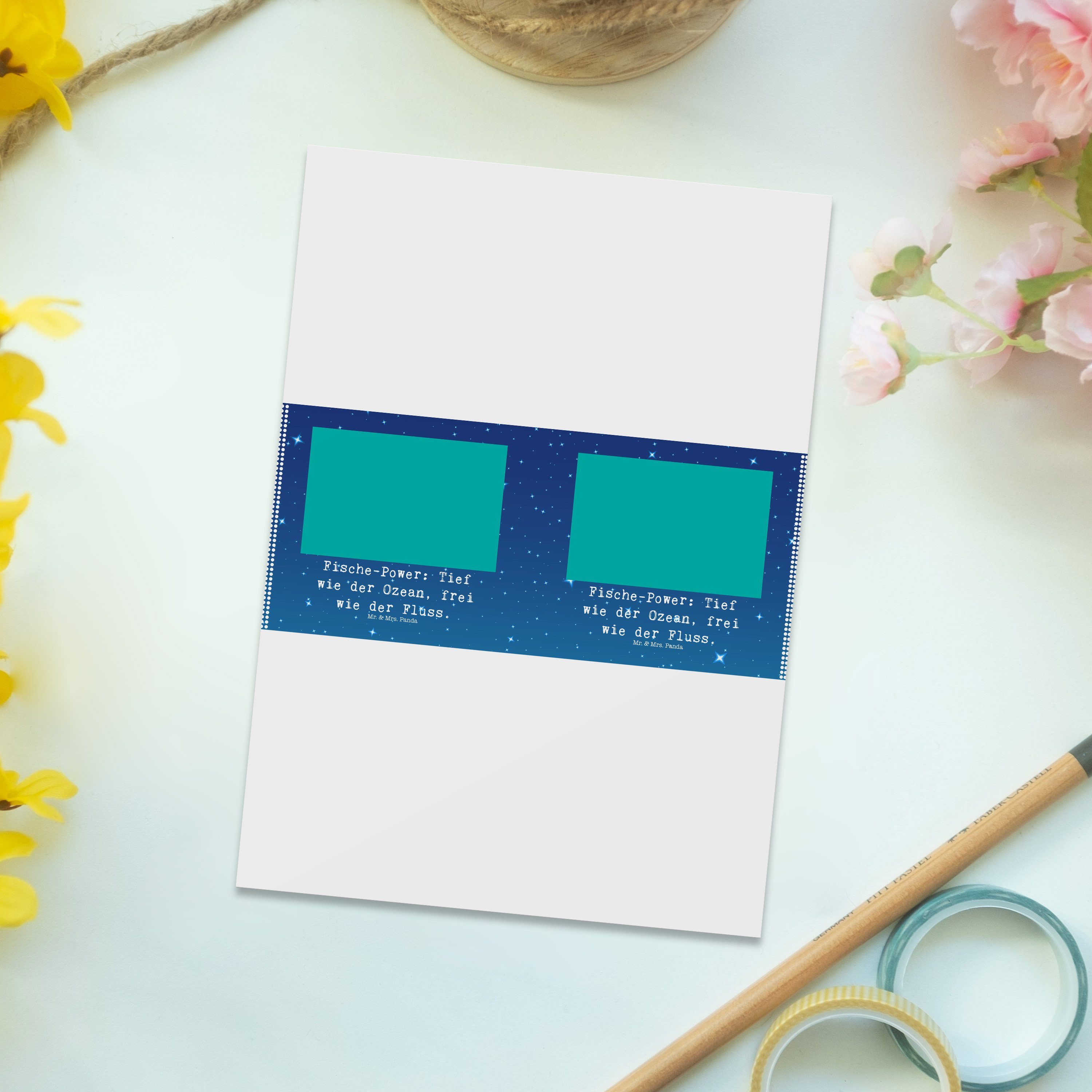 Mr. & Mrs. Panda Postkarte Fische Astrologie - Sternenhimmel Blau - Geschenk, Geschenkkarte, Ein