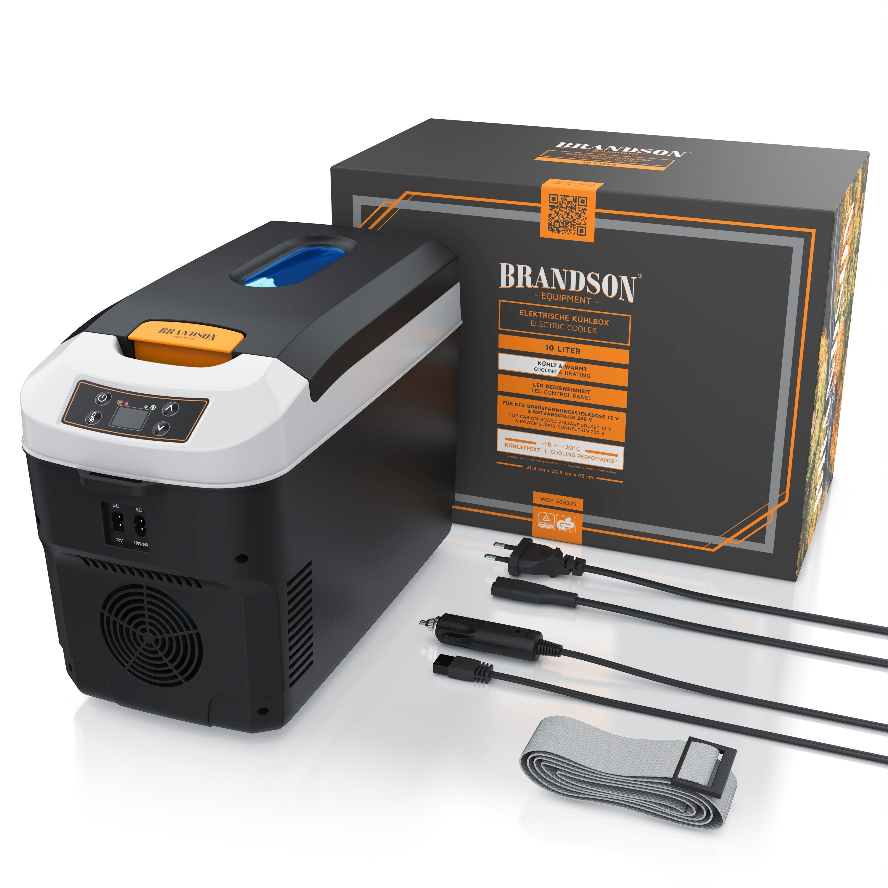 Brandson Elektrische Kühlbox 10 L, Kühlt & hält Warm, von -10 bis +65°C,  Sichtfensterdeckel, 10 l, Kühlbox elektrisch, 230 V Netzspannung und 12 V KFZ Auto Bordspannung