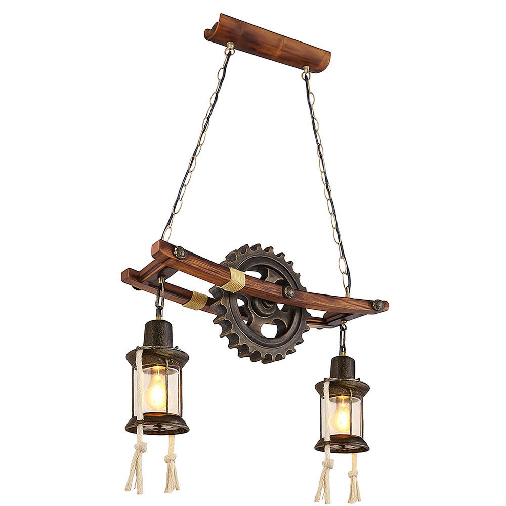 GLOBO LIGHTING LED Pendelleuchte, Leuchtmittel inklusive, Warmweiß, LED Steampunk Hängelampe Vintage Industrial Pendelleuchte Holz