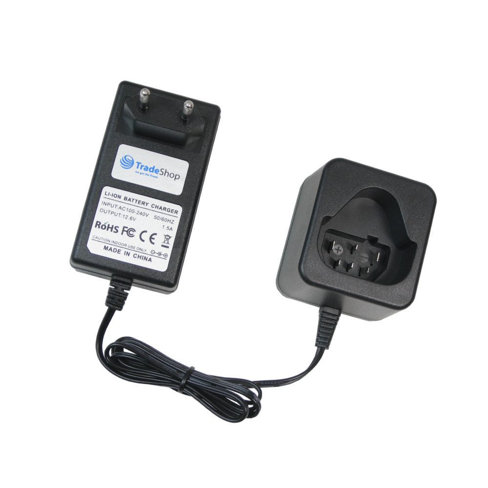 Trade-Shop Ladegerät 12,6V passend für AEG BWS12CBWS, Ridgid 130446007 130446011 Netzteil (Geeignet für Li-Ion Akkus mit 10,8V und 12V / LED-Ladestandsanzeige)