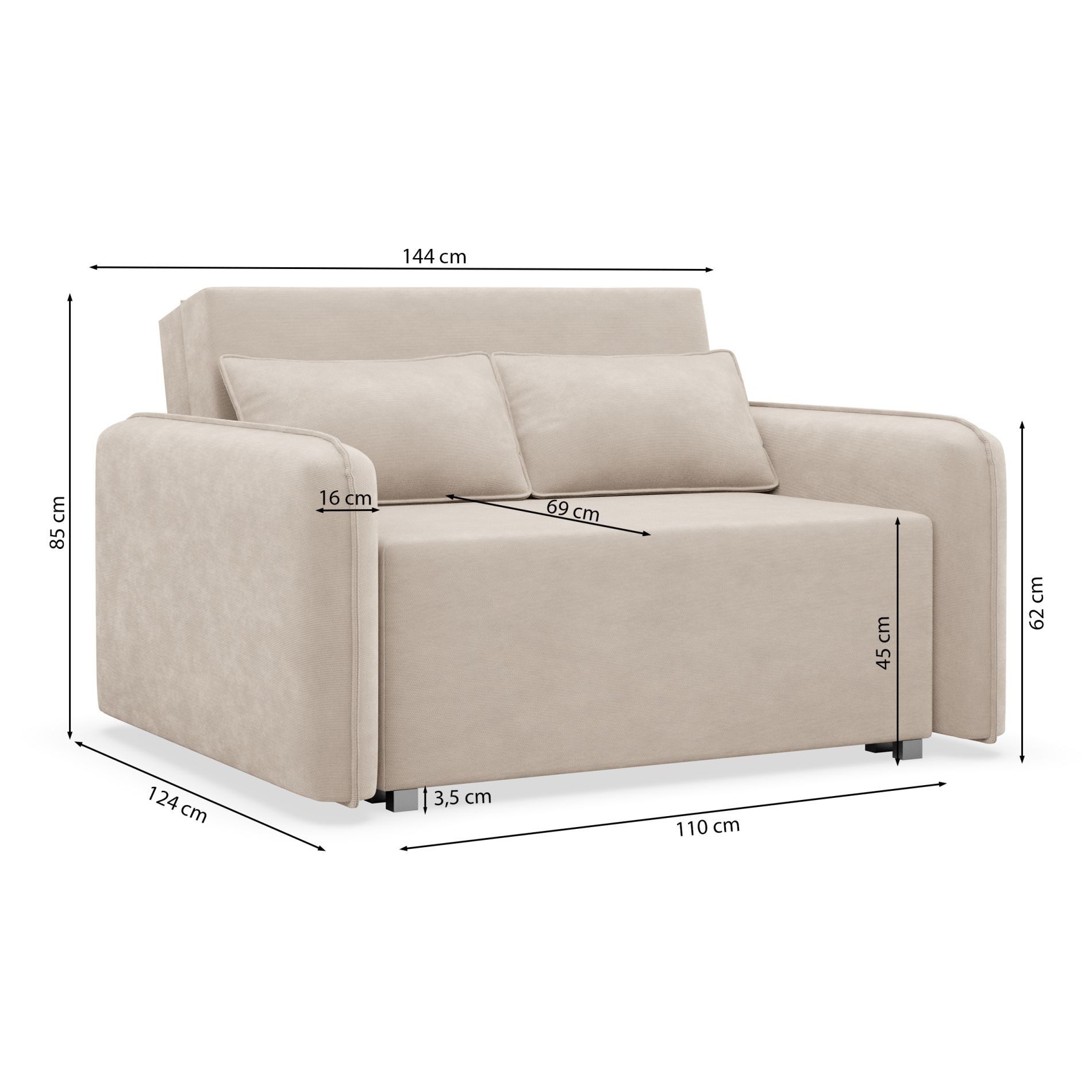 Selsey Schlafsofa, 2-Sitzer Sofa mit Schlaffunktion Bettkasten und pflegeleichtem Bezug