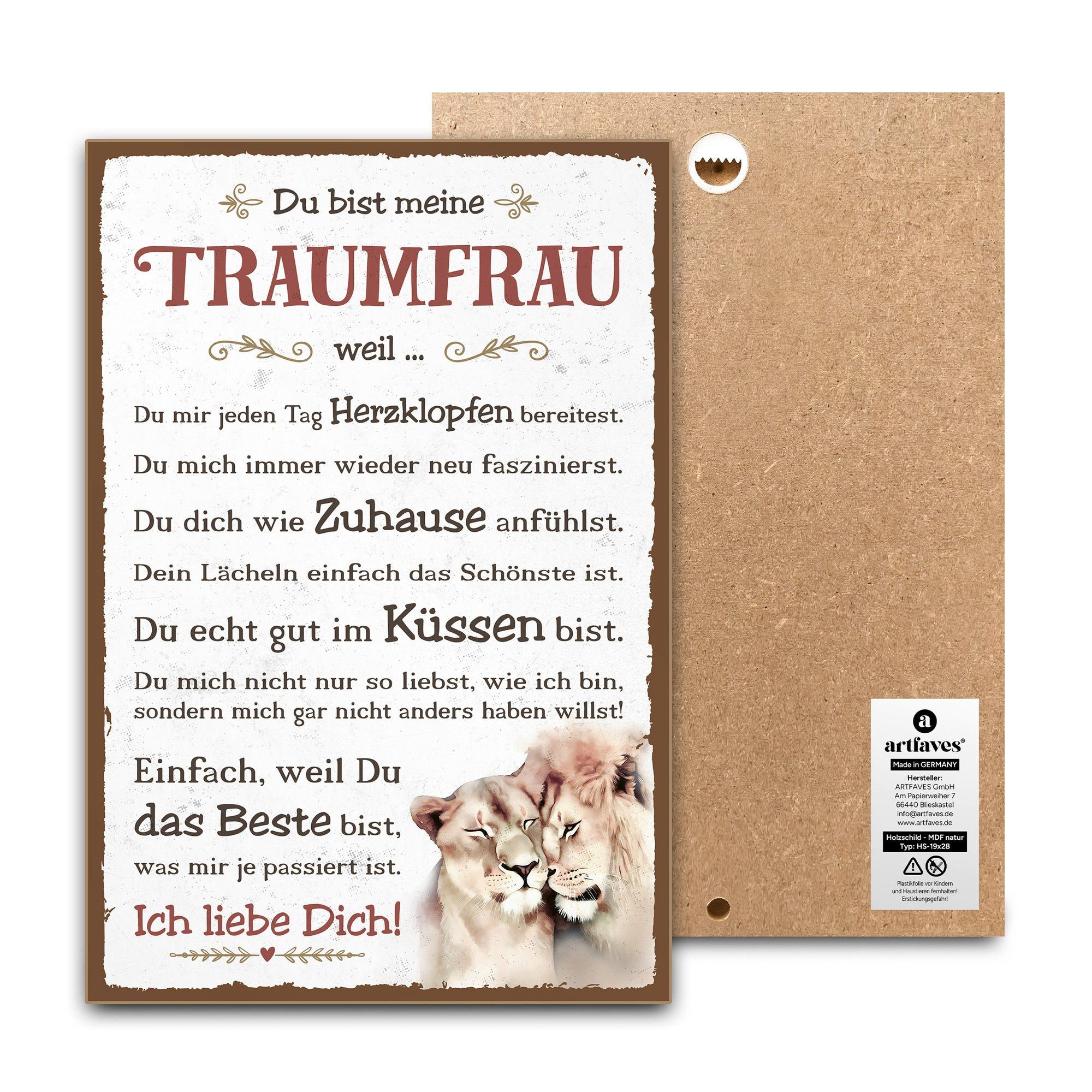 ARTFAVES Holzbild Schild mit Spruch - Du bist meine Traumfrau - Liebe, Partnerin