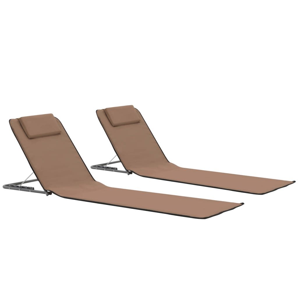 Campingliege Klappbare Strandmatte 2 Stk Stahl und Stoff Braun
