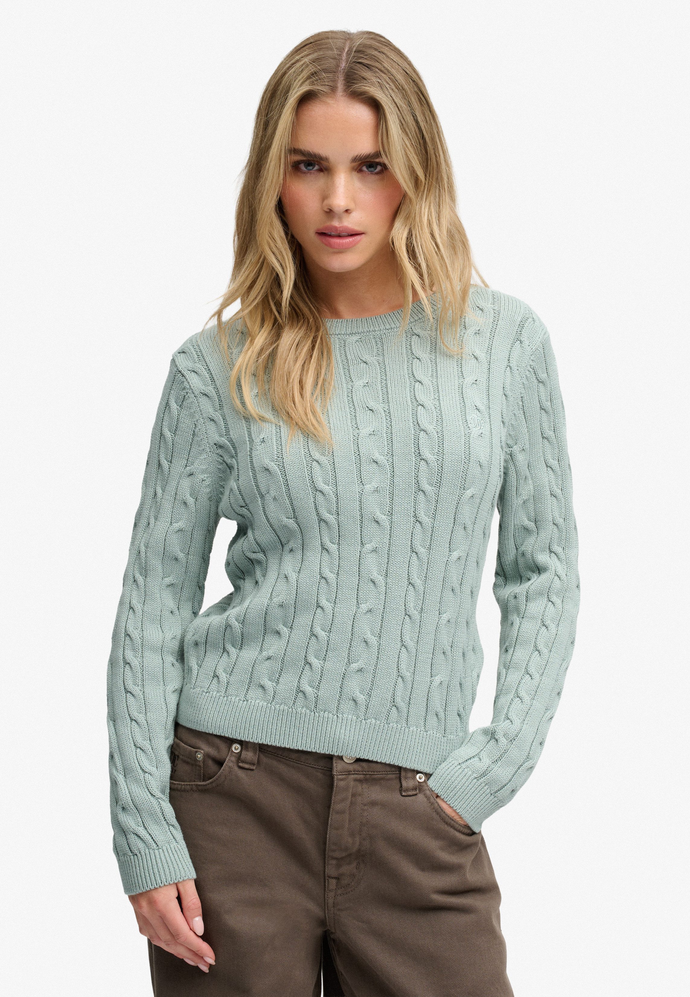 Superdry Strickpullover ESSENTIALS SD&CO CABLE JUMPER Kunstfaser, relaxed fit