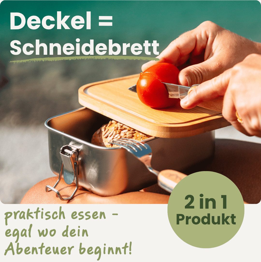 Gipfelgaudi Lunchbox Brotdose Edelstahl, Holzdeckel, Lunchbox für Kinder Erwachsene, (1-tlg) – Bild 3 von 5