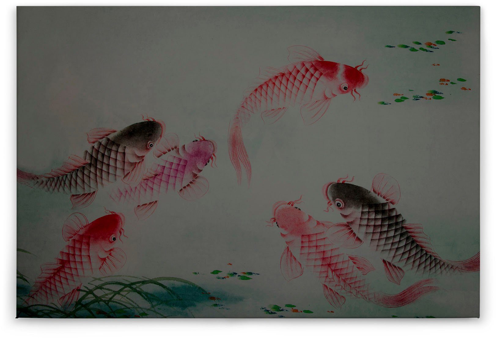 Tiere Bild St), rot, Asiatisch A.S. braun dancing Keilrahmen Leinwandbild Création Fische (1 kois, grau, Koi