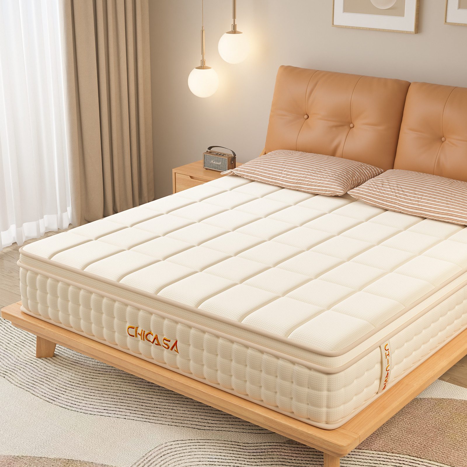 Taschenfederkernmatratze Luxuriöse 9-Zonen Memory-Schaum Hybridmatratze, CHICASA, 25 cm hoch, (Weich und anschmiegsam, atmungsaktiv, Orthopädisches Design), gezielte Unterstützung für Taille, Zertifizierte Qualität
