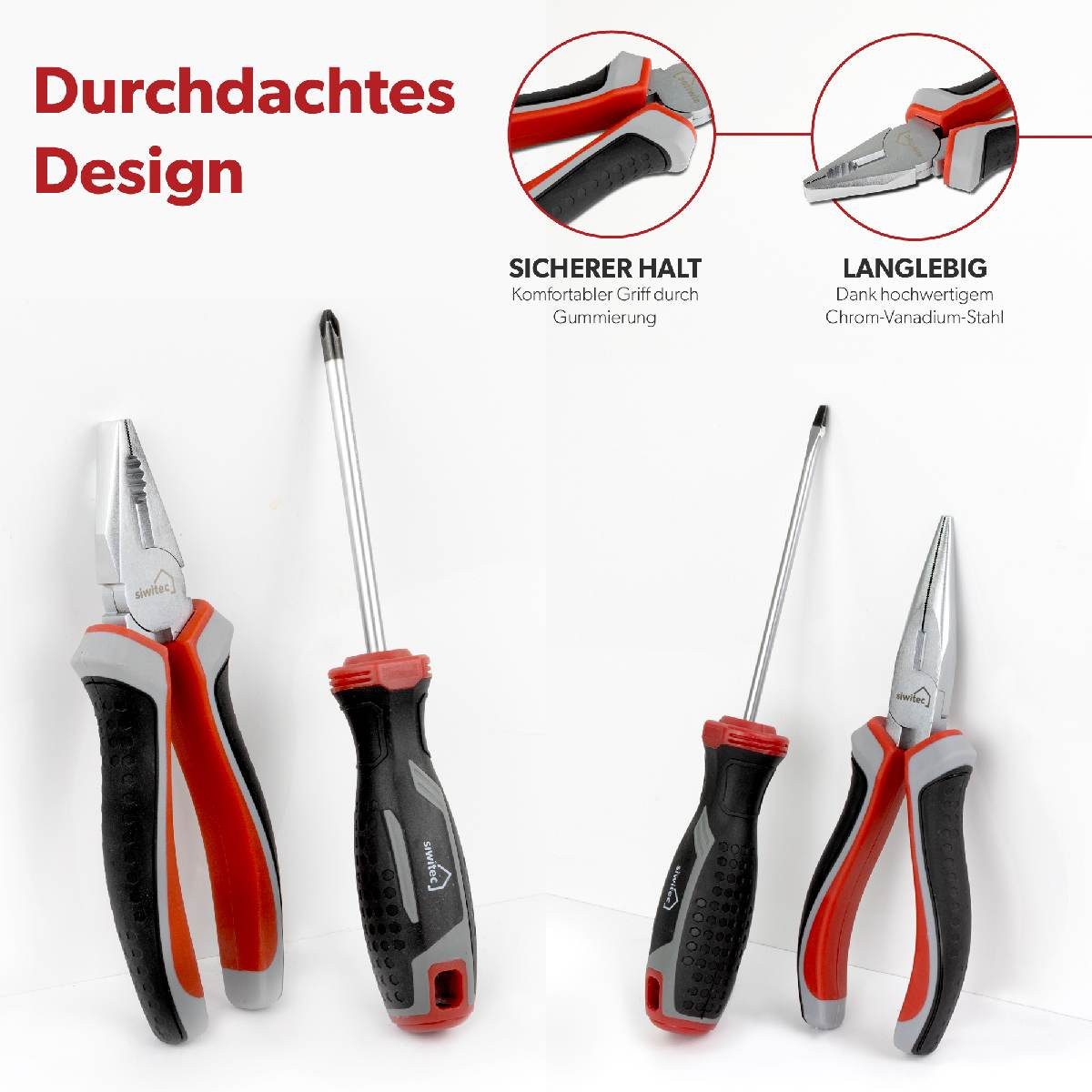 siwitec Werkzeugkoffer Werkzeugkoffer 140-tlg, Werkzeug Set, Zangen, Bits, Schlüssel (139 St., enthält 139 Werkzeuge), vielseitig, ergonomisches Design, kompakt, leicht, handlich, 139 Teile