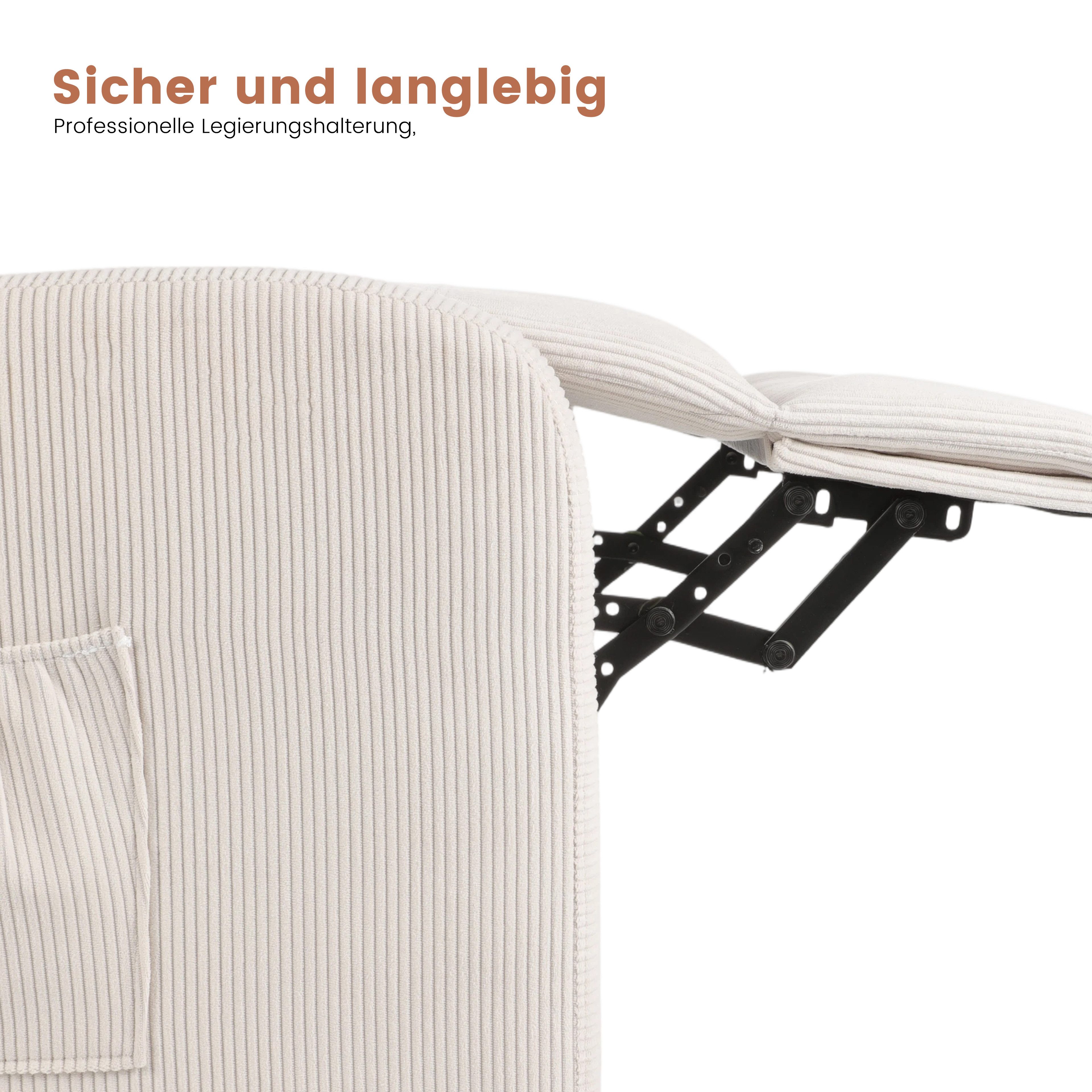 oyajia Relaxsessel Ergonomischer Liegesessel mit Relaxfunktion (verstellbare Rückenlehne & Seitentasche für mehr Funktion, Cordstoff), Fernsehsessel, bis 150 kg belastbar, 95°-145°