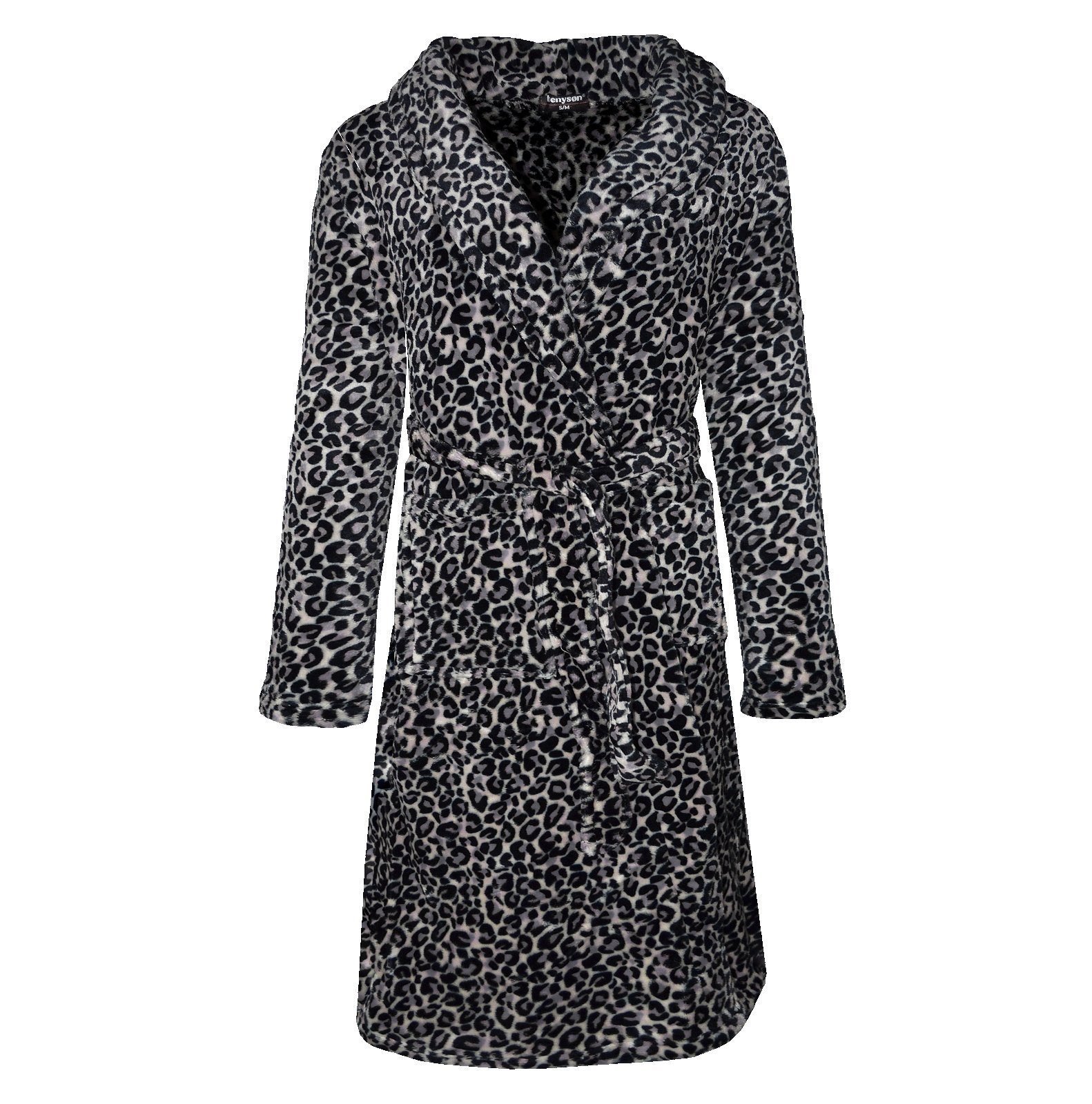 Rungassi Bademantel Leo Fleece Damen & Herren Bademantel Morgenmantel mit Schalkragen