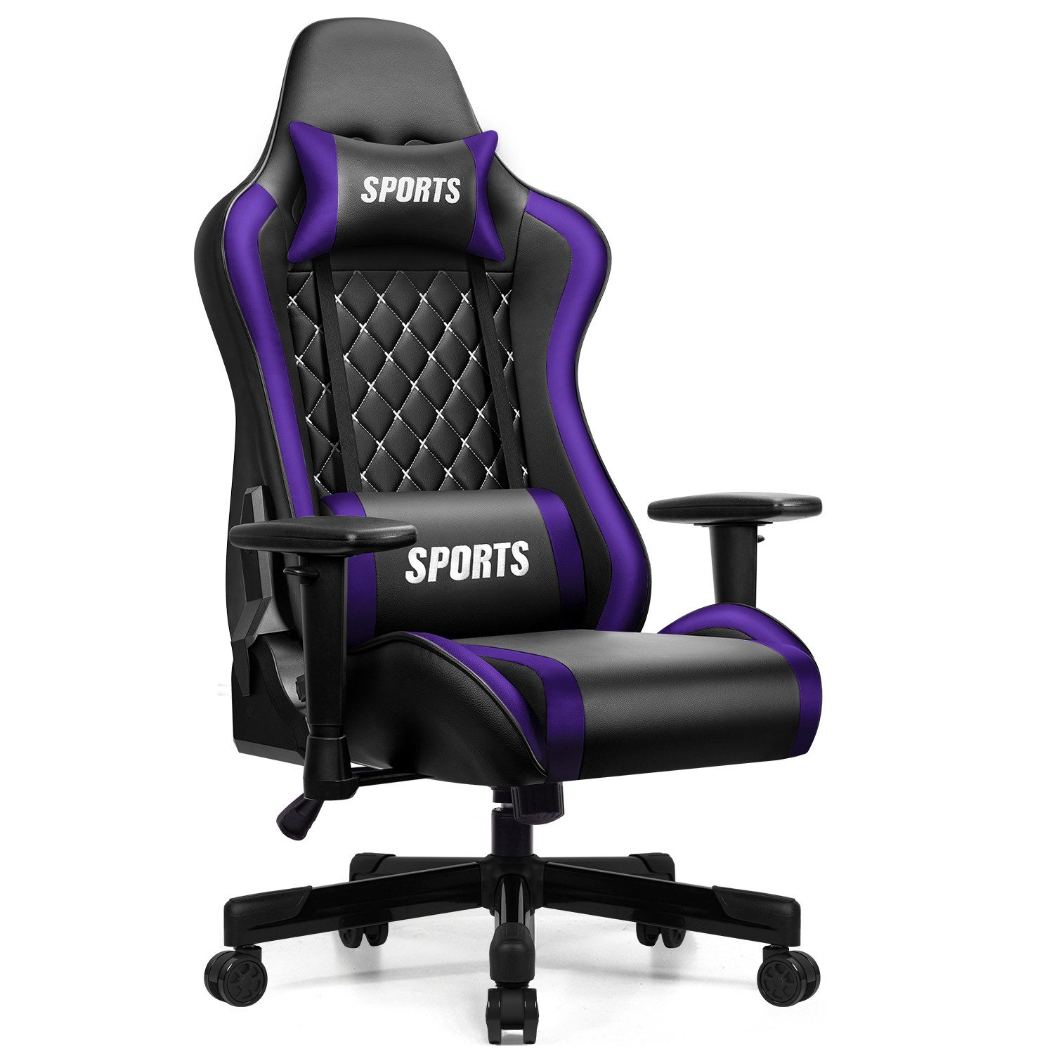 Adormii Gaming-Stuhl Gaming stuhl mit verstellbaren Armlehnen, ergonomisch gaming chair (90°–170° neigbar und arretierbar, gamingstuhl mit gepolsterter Kopfstütze und Lendenkissen, pc stuhl gaming mit verdicktem Sitzkissen, 10cm höhenverstellbarem Sitz, g
