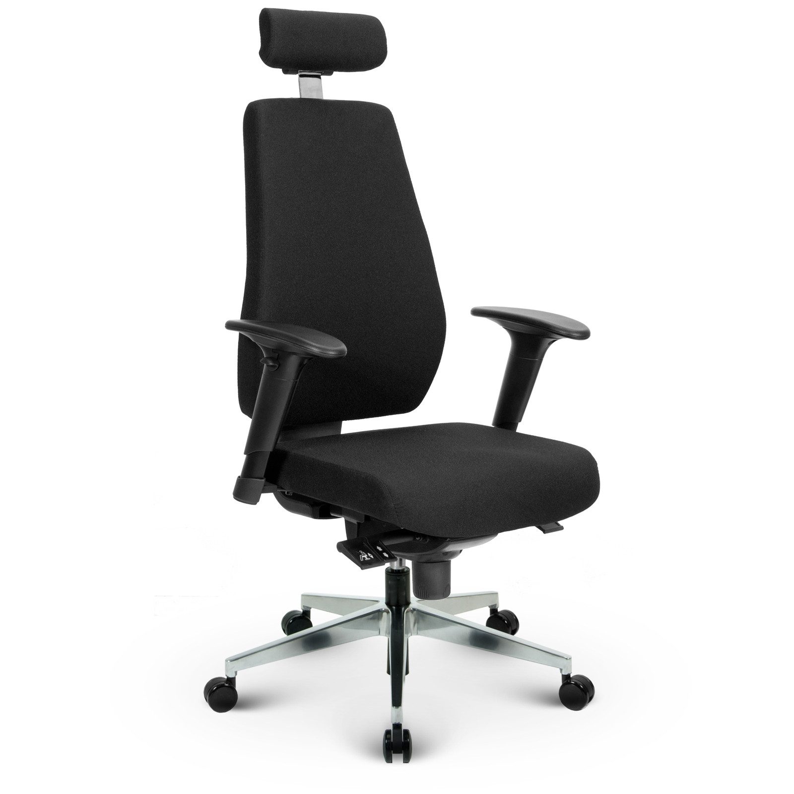 Versee Chefsessel Bürostuhl V1404 Stoff Schwarz – ergonomisch, bis 150 kg belastbar (Drehstuhl für Büro und Home Office), mit Lendenstütze, höhenverstellbar, gepolstert, Synchronmechanik
