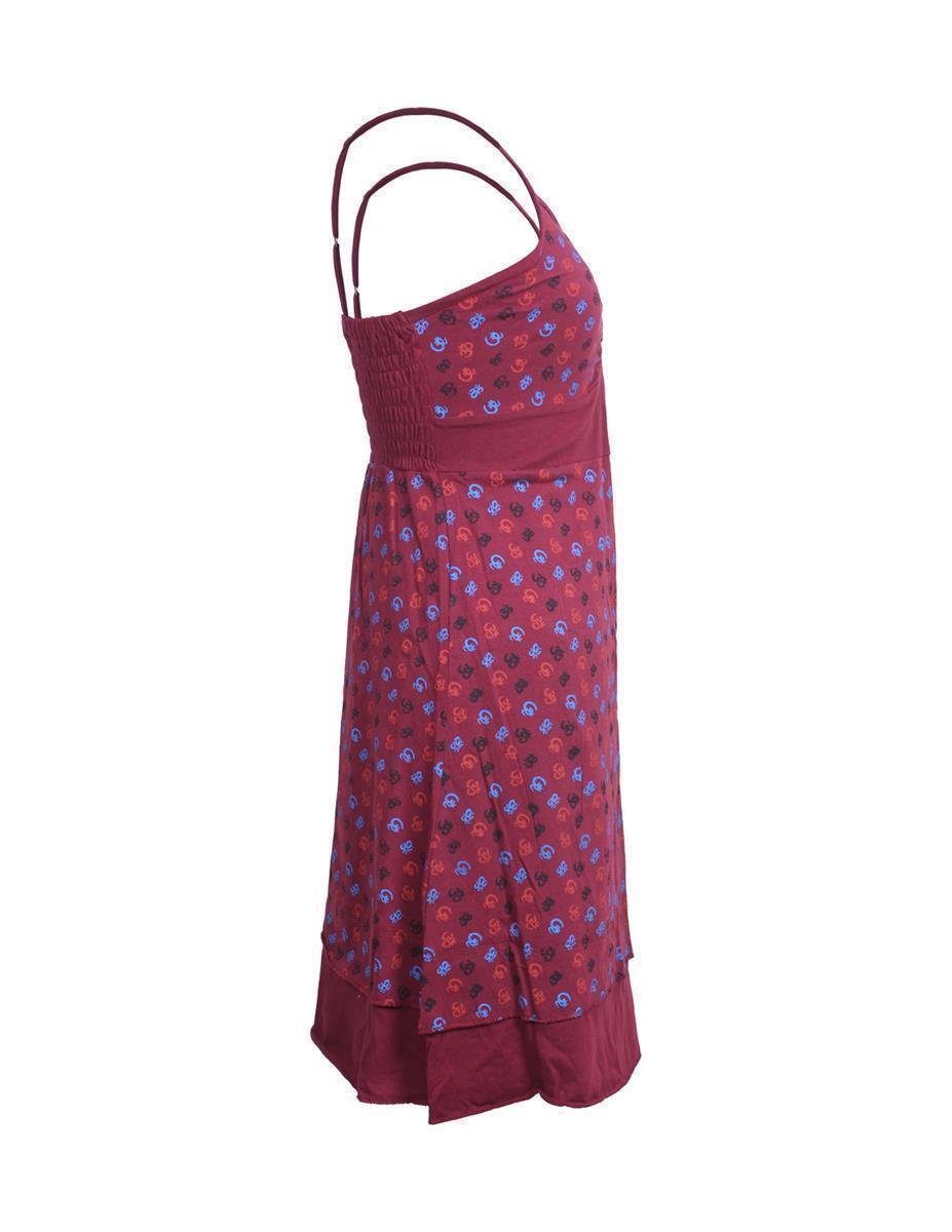 Schulterfreies mit Minikleid Kleid Bustier Hippie, Vishes Spagettiträgern Buho Goa, dunkelrot Style
