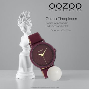 OOZOO Quarzuhr Oozoo Damen Armbanduhr Timepieces Analog, Damenuhr rund, mittel (ca. 35mm) Lederarmband, Fashion-Style