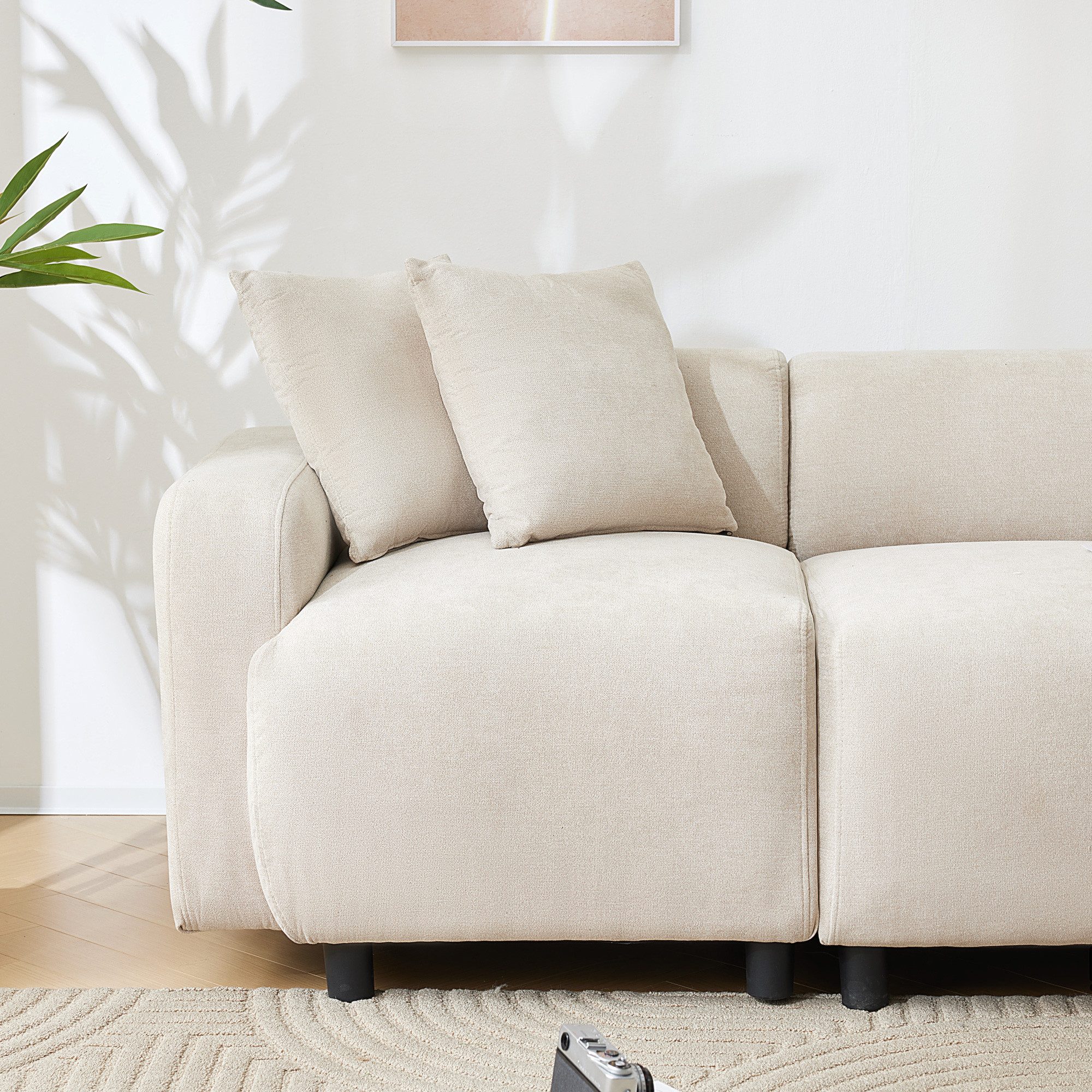 3-Sitzer, aus Chenille-Stoff mit 2 Kissen, 211 x 80 x 71 cm, modulare Couch
