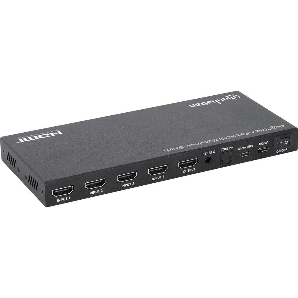MANHATTAN Manhattan HDMI-Switch Metallgehäuse, mit Fernbedienung, Multi-View-M Netzwerk-Adapter