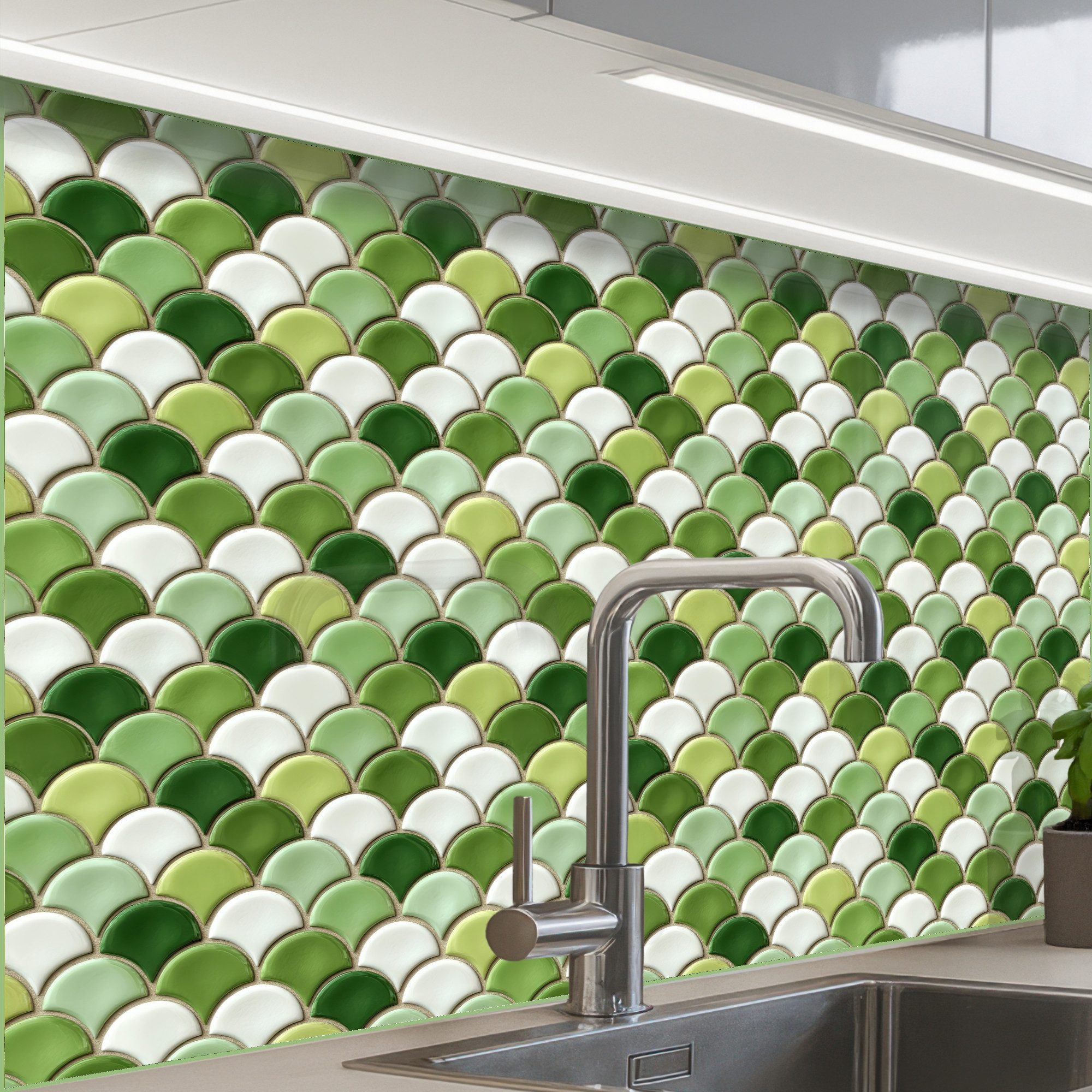 KitchenYeah Küchenrückwand Muster selbstklebend (keine Folie) Keramik - Textur - Grün - Weiß, (1-tlg), Spritzschutz, Küche, Rückwand, Küchenwand, Küchenfront, 30x20 cm