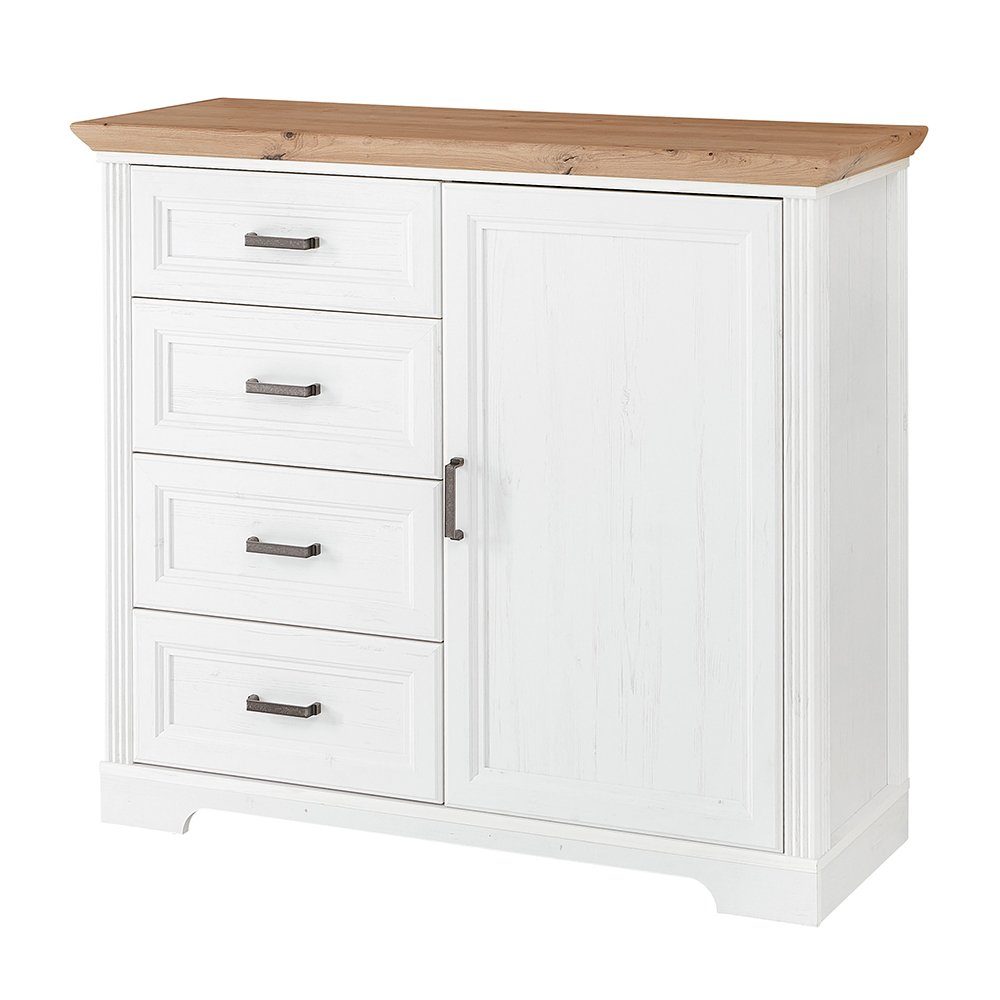 Lomadox Kommode JÜLICH-36, in Pinie weiß Nb. mit Artisan Eiche Nb. 115/102/41 cm