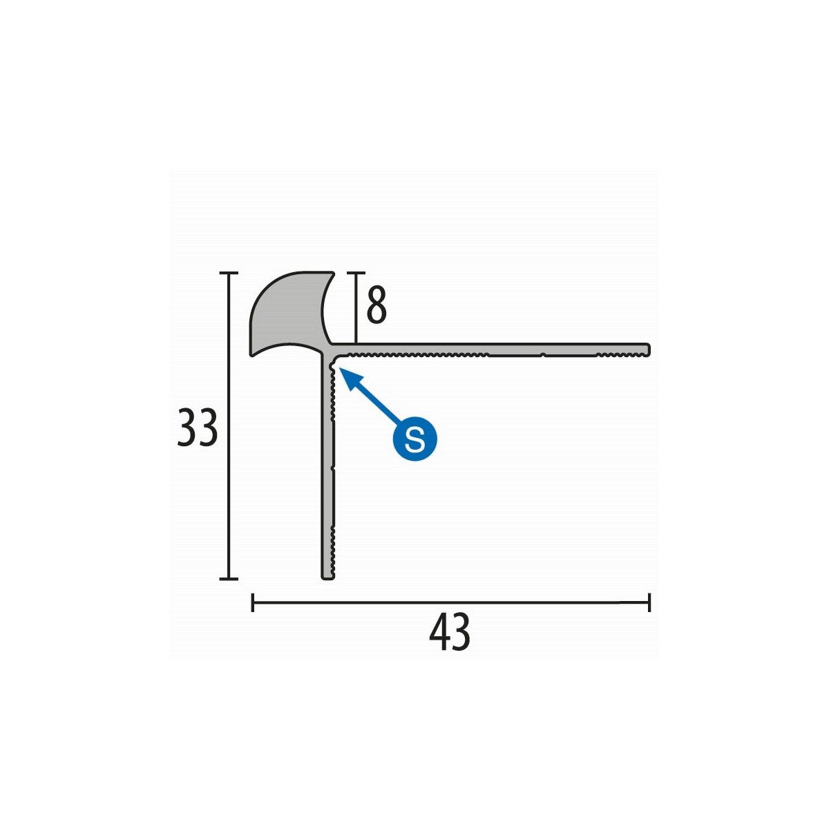 Küberit Treppenkantenprofil 33 x 43 x 2500 mm Winkelprofil Schwarz Gebohrt Aluminium