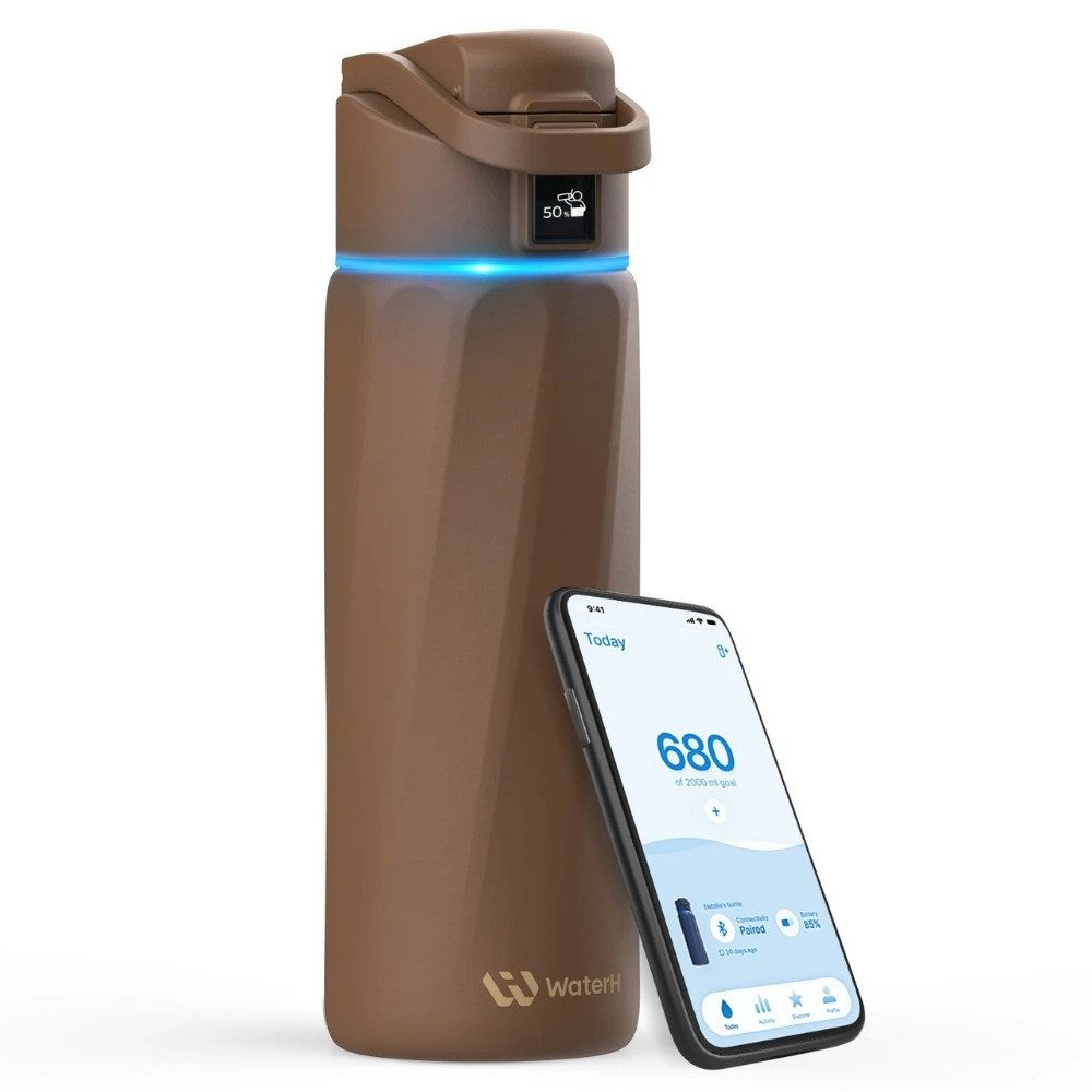 WaterH Trinkflasche Boost, LED-Touch-Display, 710 ml, Braun