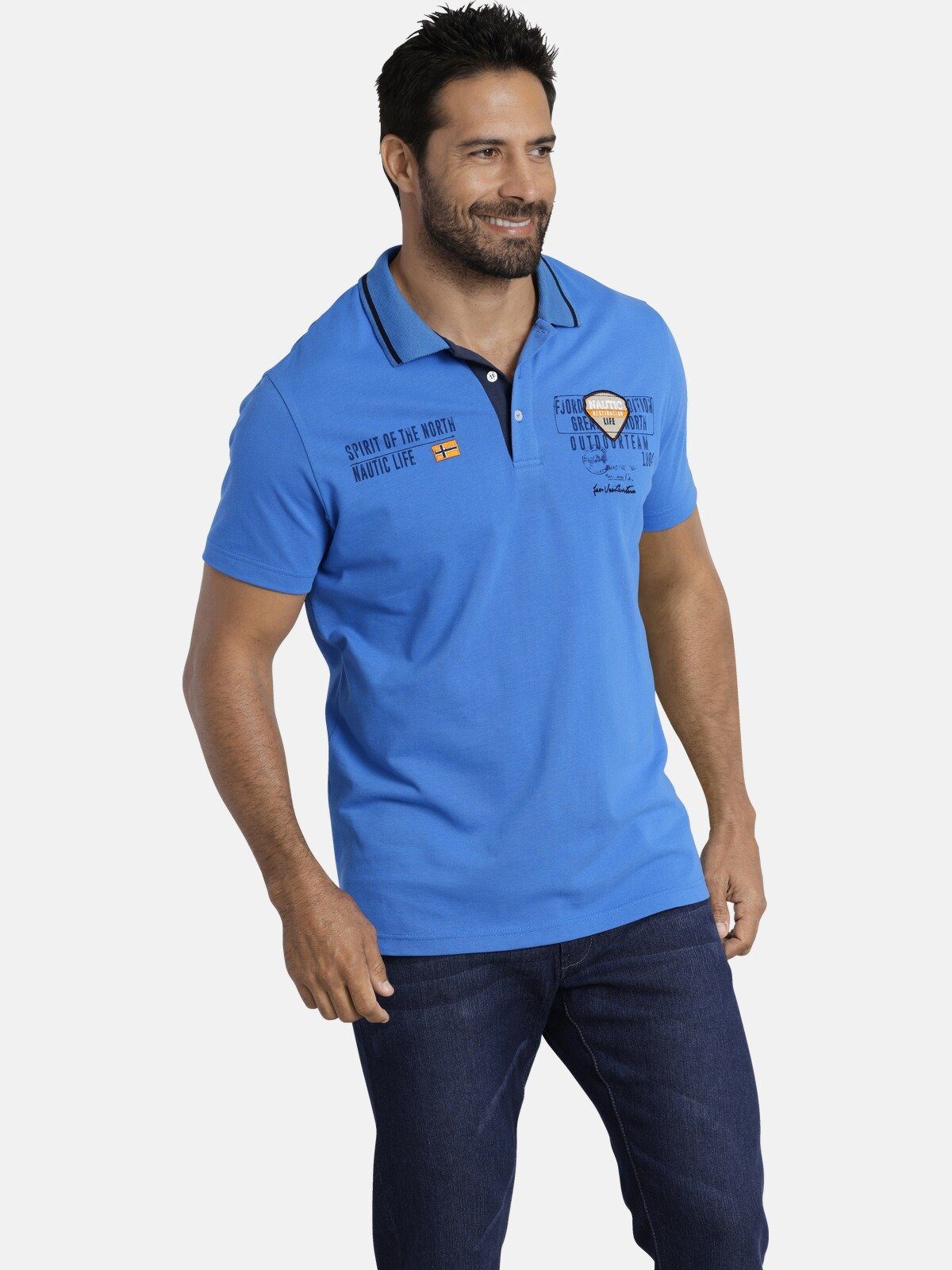 Jan Vanderstorm Poloshirt HALLFRED detailreiches Poloshirt blau