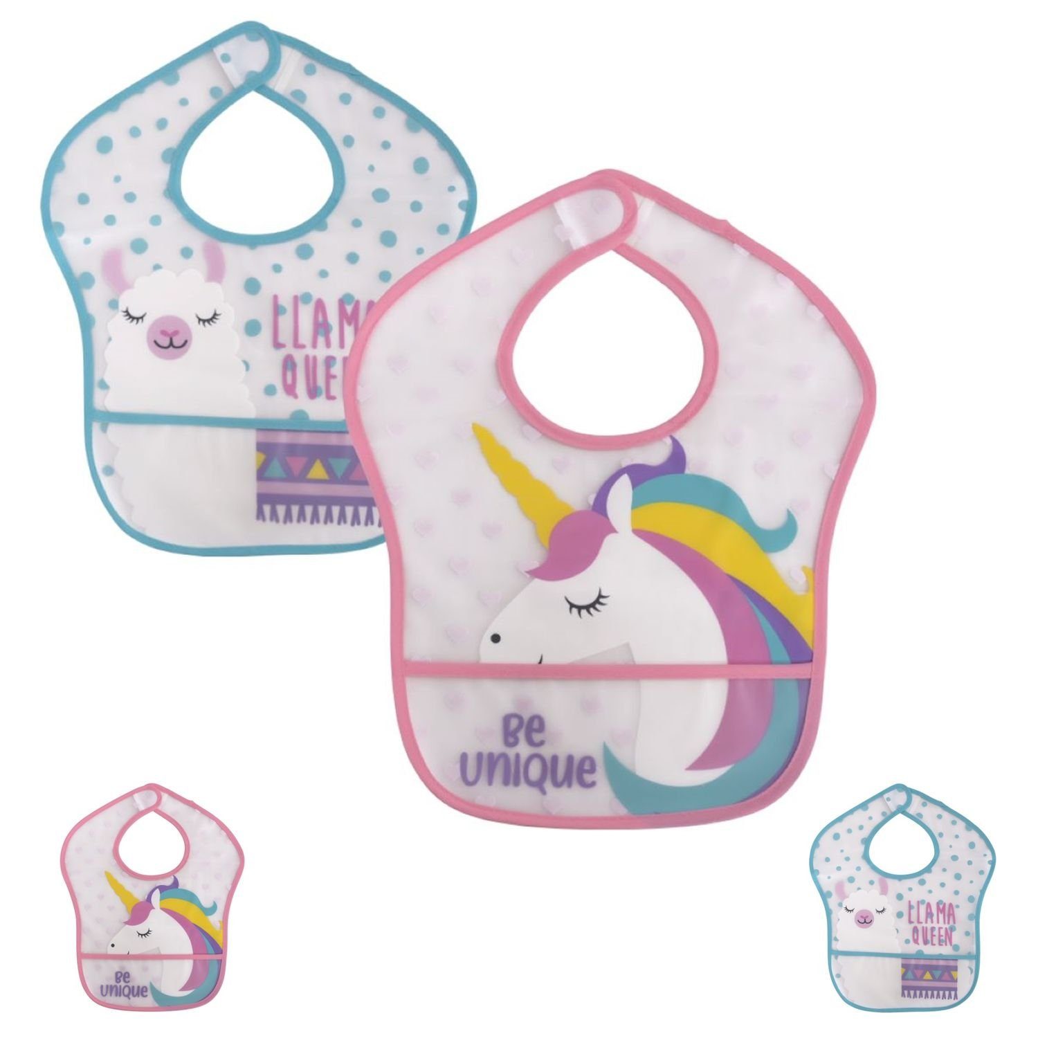Baby Care Lätzchen Babylätzchen 2er-Set, (1-St), Auffangtasche, Klettverschluss, wasserdicht rosa | Lätzchen