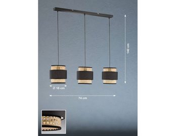 meineWunschleuchte LED Pendelleuchte, dimmbar, LED wechselbar, Warmweiß, Balken-Lampe dreiflammig Korbgeflecht Lampenschirme Beige Rattan Stoff