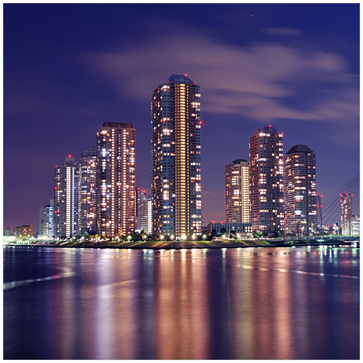 Wallario Glasbild, Tokyo- Skyline bei Nacht, in verschiedenen Ausführungen