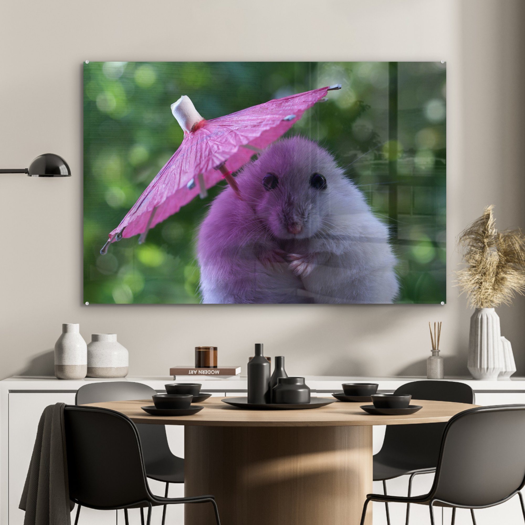 mit Hamster & Acrylglasbild rosa Wohnzimmer Schlafzimmer St), Sonnenschirm, (1 MuchoWow Acrylglasbilder