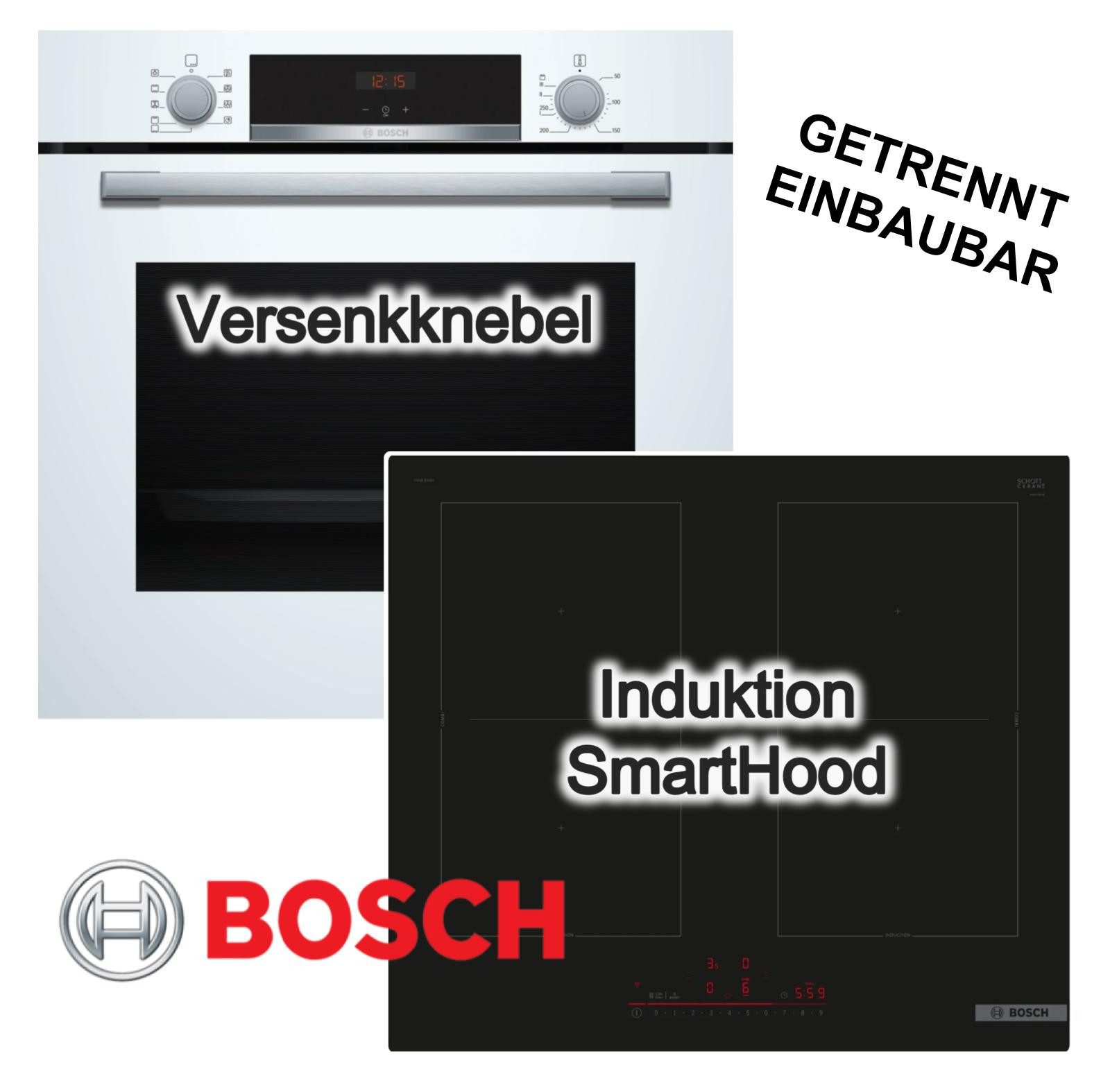 BOSCH Backofen-Set 3D Heißluft Teleskopauszug + Induktionskochfeld FlexInduktion, Hydrolyse EcoClean Direct