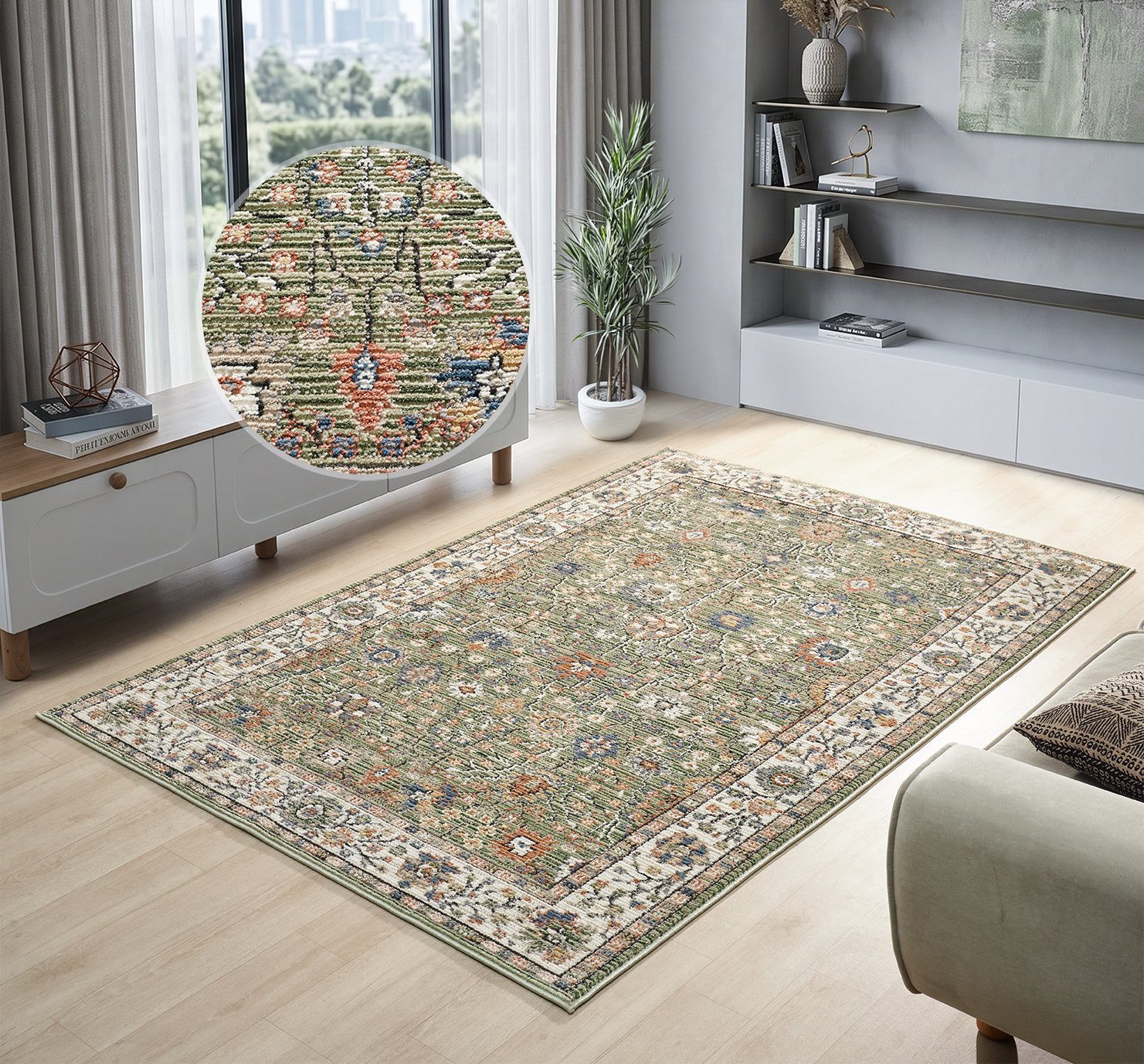 OTTO home Teppich Aylaa, Blumen-Motiv, Orient, rechteckig, Höhe: 9 mm, orientalisch, Blumen, Rahmen, Wohnzimmer, Schlafzimmer, Esszimmer