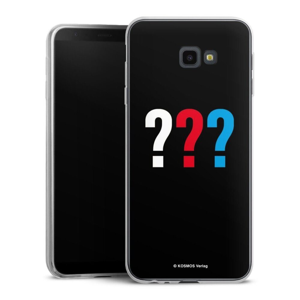 DeinDesign Handyhülle Die drei ??? Logo Offizielles Lizenzprodukt Drei Fragezeichen Logo, Samsung Galaxy J4 Plus Duos (2018) Slim Case Silikon Hülle Ultra Dünn