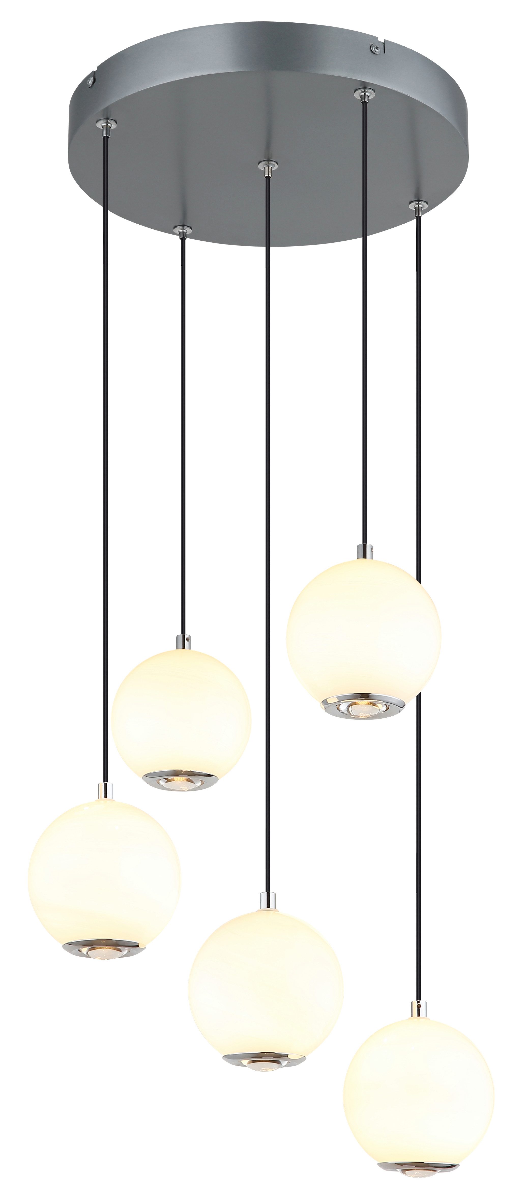GLOBO LIGHTING Hängeleuchte SIMMONS, LED fest integriert, Hängeleuchte grau matt mit Glaskugeln und Acryl, Memoryfunktion