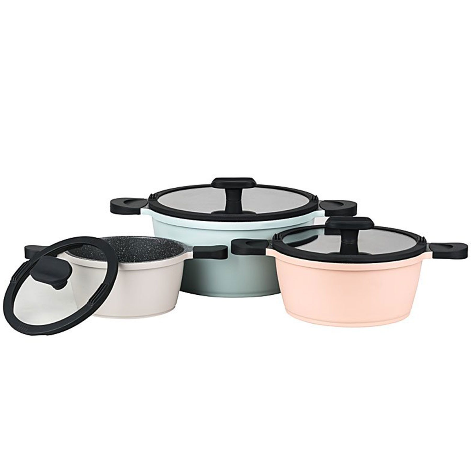 Mulex Topf-Set HAPPINESS TASTYLINE inklusive Grillpfanne vanille, Aluguß (exzellenter Antihafteffekt, 7-tlg., leichte Reinigung), induktionsgeeignet