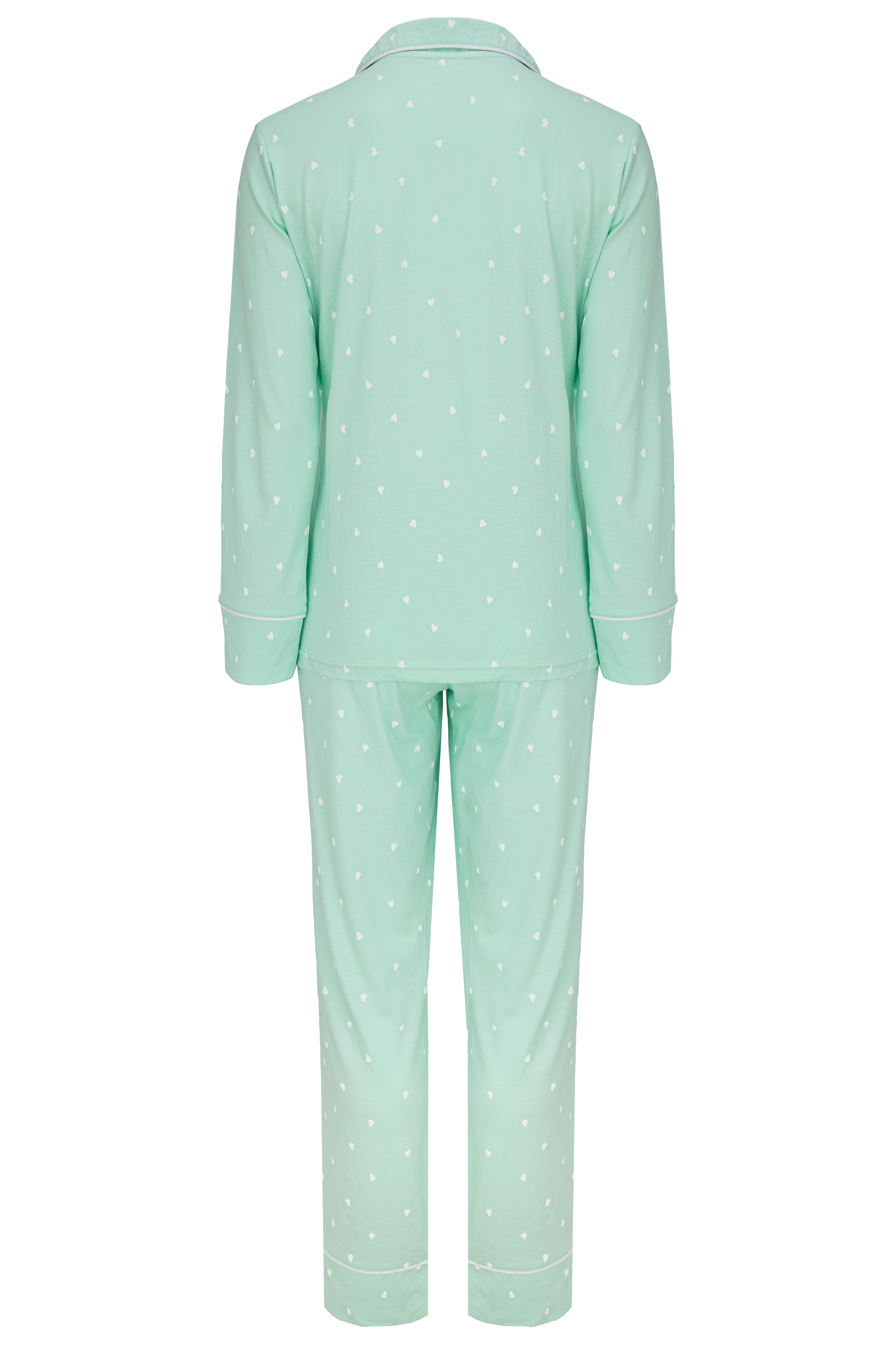 SNOOZE OFF Pyjama Schlafanzug in pastellgrün mit weißen Herzen (2 tlg., 1 S günstig online kaufen