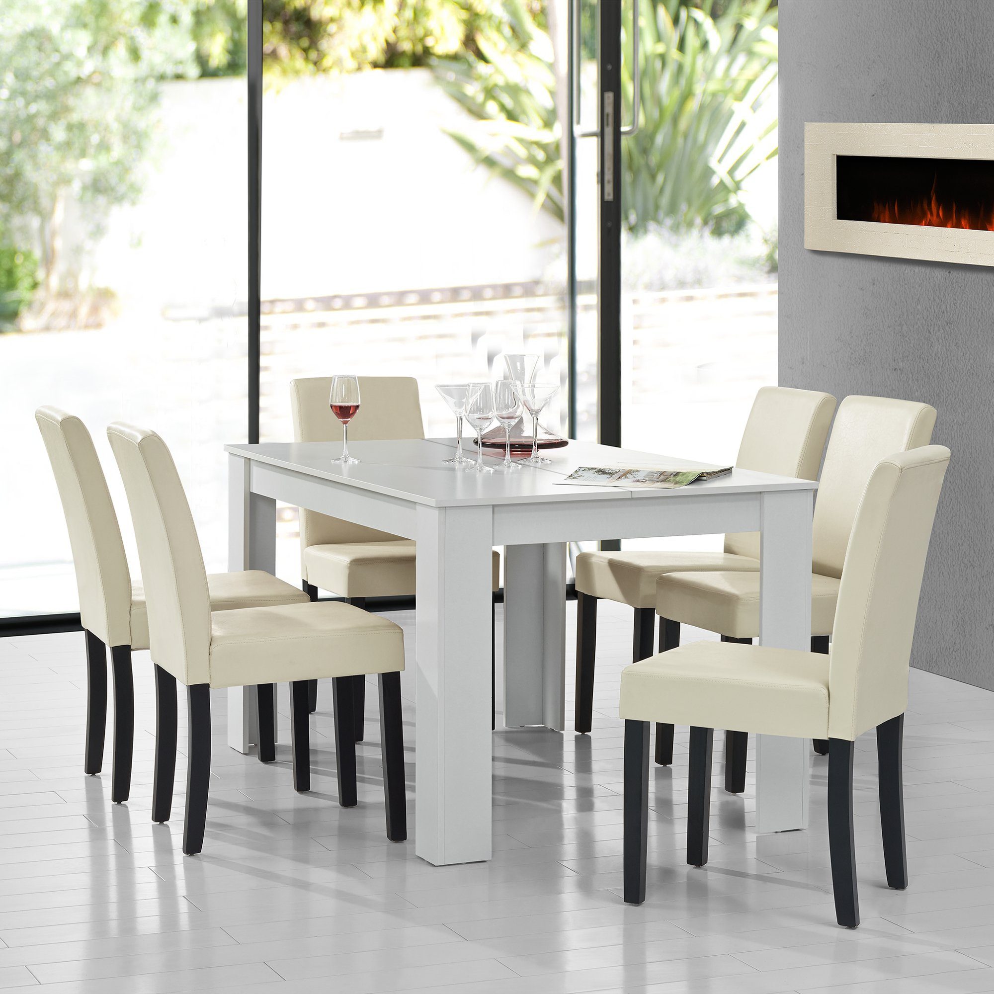 En Casa Essgruppe 7 Tlg Esstisch Mit 6 Stuhlen Forssa 140x90cm Kuchentisch Mit 6x Polsterstuhlen Online Kaufen Otto