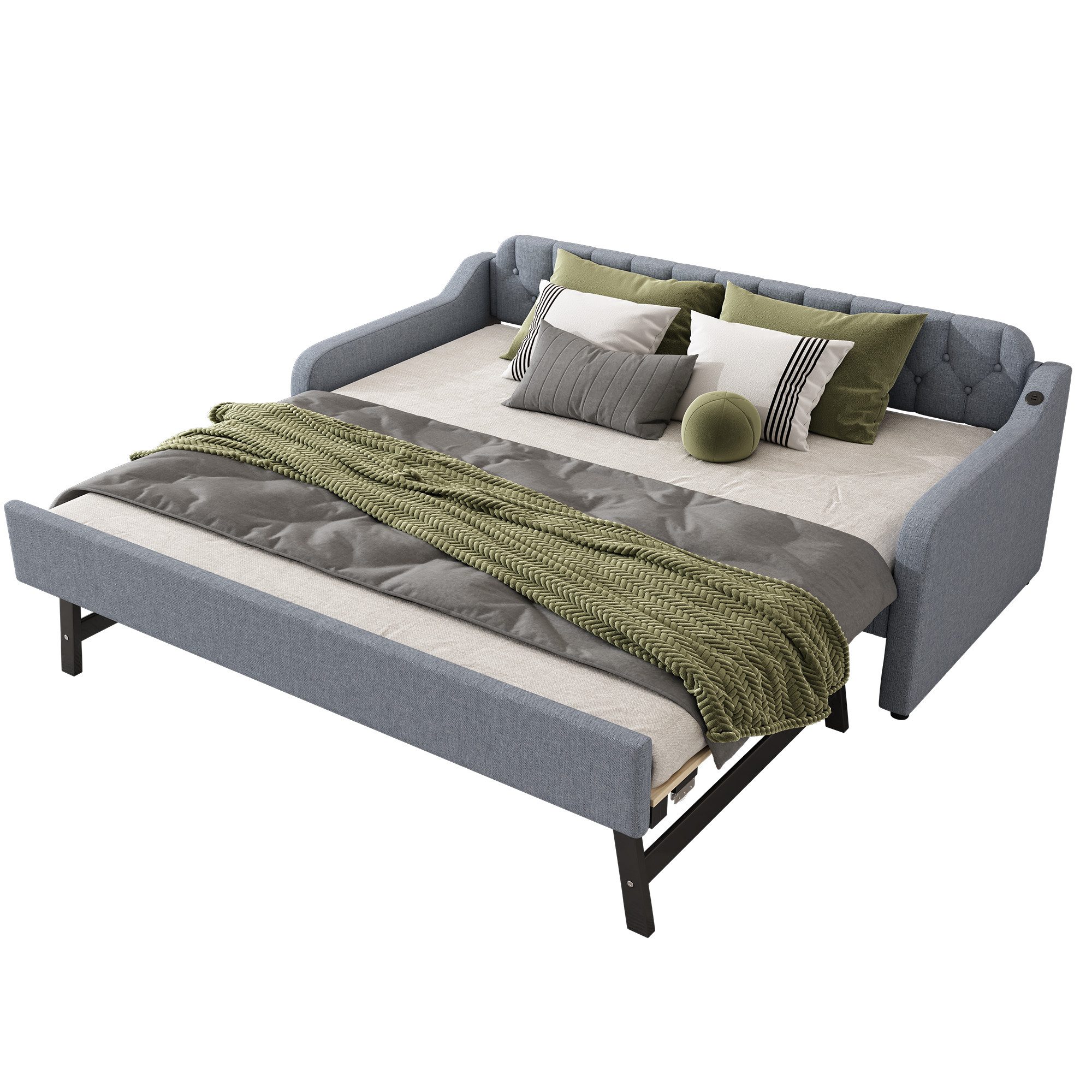 OKWISH Schlafsofa mit ausziehbares Rollbett, USB-Anschluss, Hausbett Tagesb günstig online kaufen