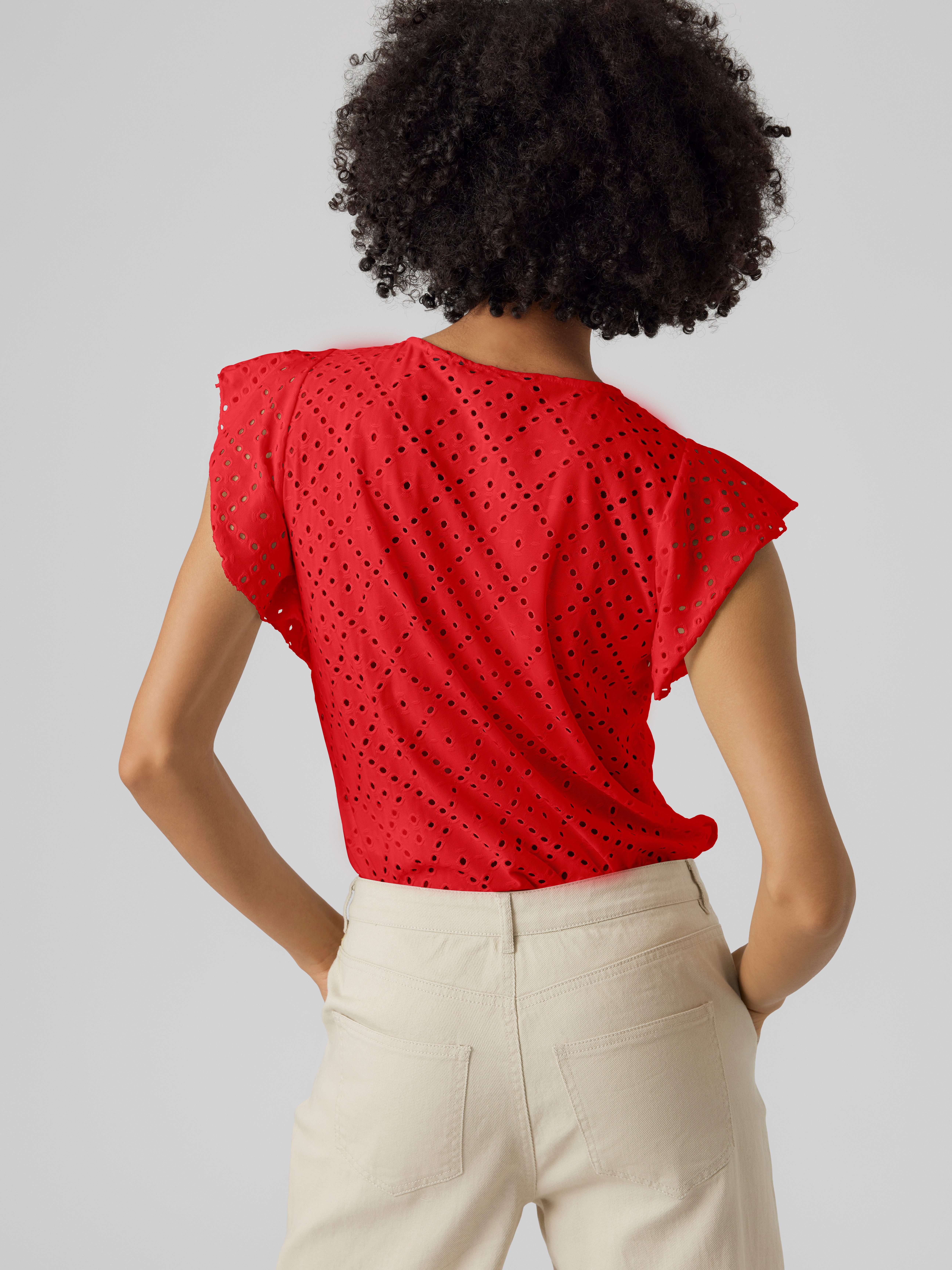 Vero Moda Rundhalsshirt VMTASSA SL FRILL TOP NOOS Materialmix, loose fit