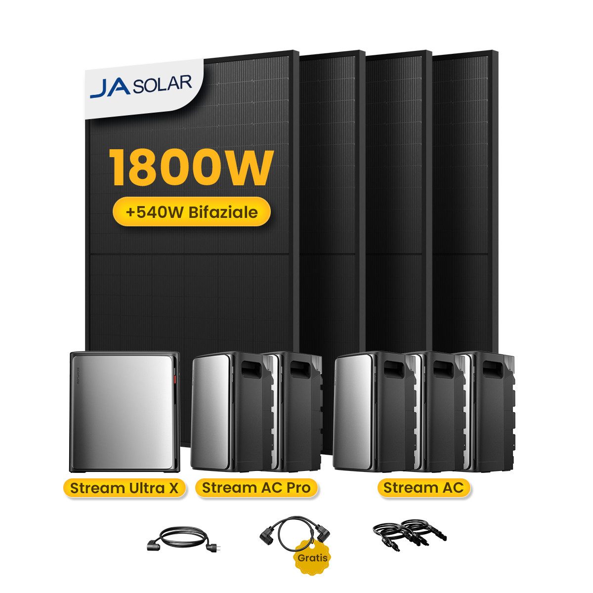 Ecoflow Balkonkraftwerk 1800W ECOFLOW STREAM Ultra X Speicher, STREAM AC Pro und AC Zusatzakku, (2x ECOFLOW STREAM AC Pro Speicher und 3x ECOFLOW STREAM AC Zusatzakku), 4 MPPT Solareingang mit integriertem Mikro-Wechselrichter