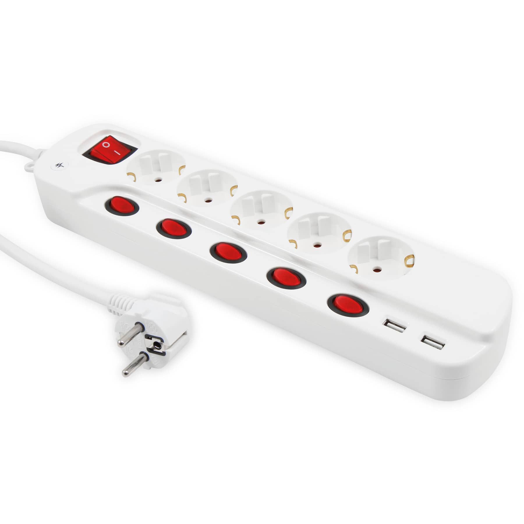 McPower MCPOWER Steckdosenleiste, 5-fach, 2xUSB, Einzelschaltung, 1,5 m Steckdosenleiste