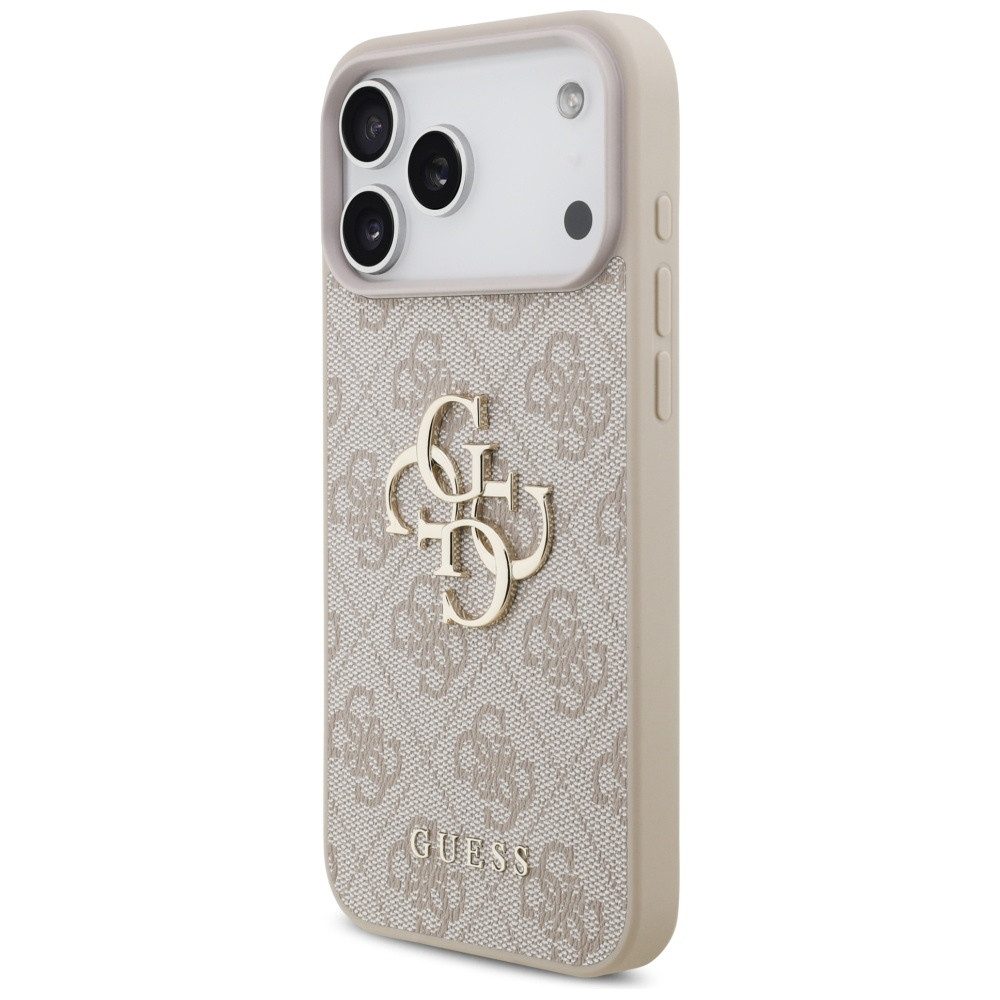 Guess Handyhülle Case iPhone 17 Pro Max Kunstleder rosa Big Logo goldfarbig Kette 6,9 Zoll, Kantenschutz