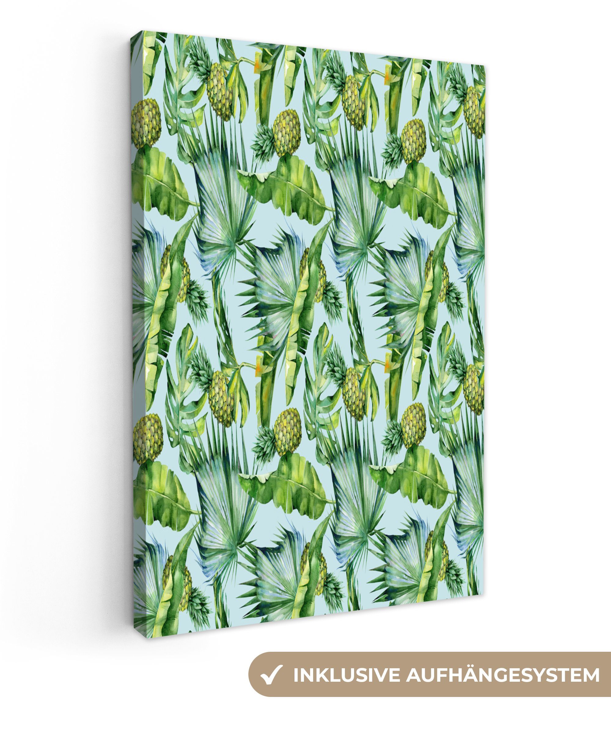 OneMillionCanvasses® Leinwandbild Vintage - Blätter - Ananas, (1 St), Leinwandbild fertig bespannt inkl. Zackenaufhänger, Gemälde, 20x30 cm