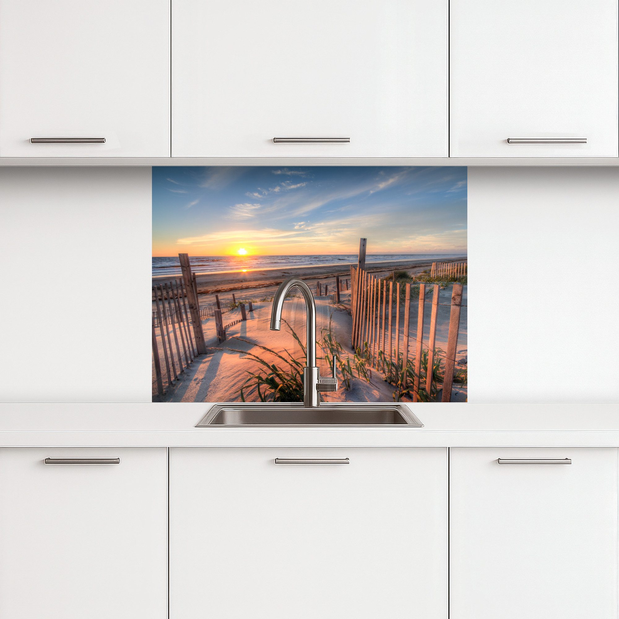 KitchenYeah Küchenrückwand selbstklebend Strand - Meer - Düne - Sonnenunter günstig online kaufen