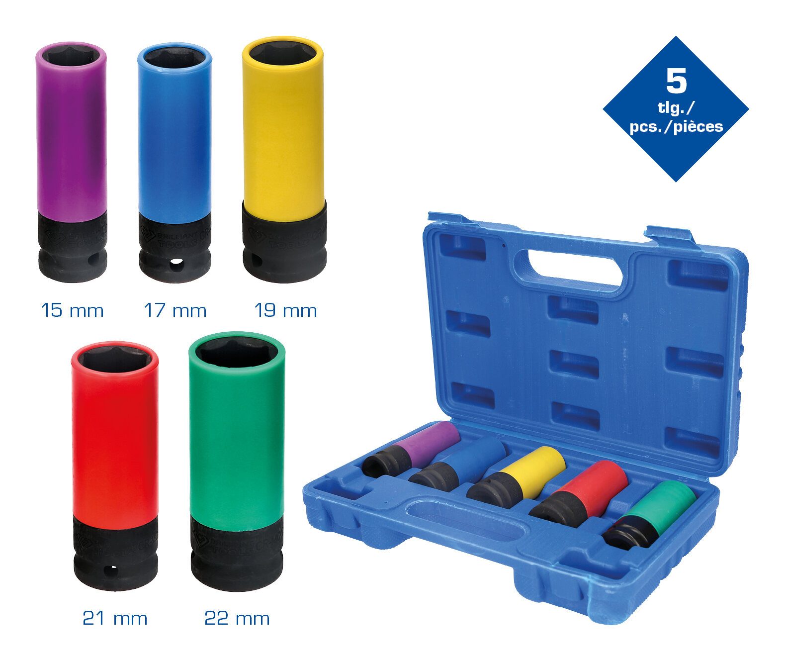 Brilliant Tools Stecknuss, 5-St., 1/2" Alu-Felgen-KraftSatz, 5-teilig