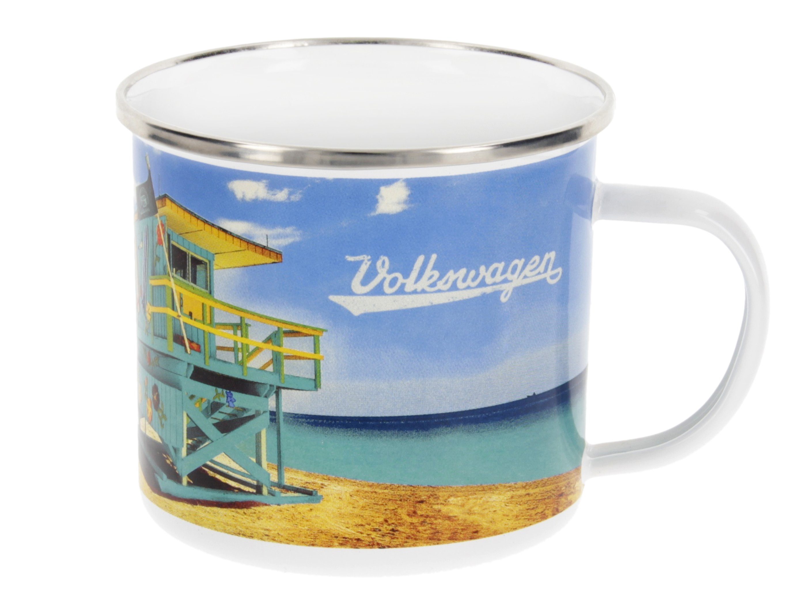 VW Collection by BRISA Tasse Volkswagen Große Emaille Kaffee-Tee-Tasse-Becher-Haferl, 1-tlg., Stahlblech, für Camping & Outdoor T1 Bus in verschiedenen Farben und Designs