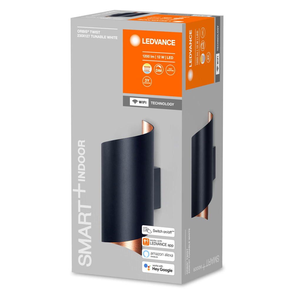 Ledvance Wandleuchte Smart+ LED Wandleuchte Orbis in Schwarz 2x6W 600lm 230x127mm Tunable, LED