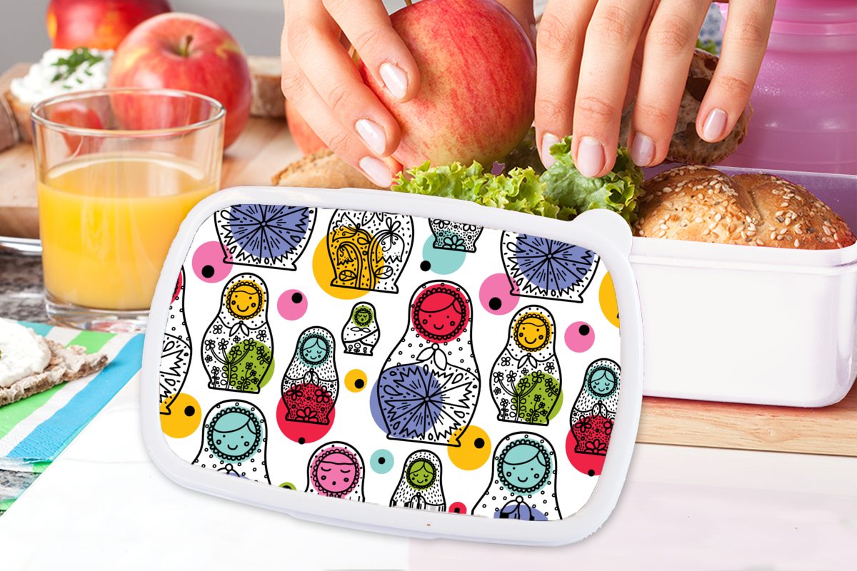 MuchoWow Lunchbox Matroschka und Kunststoff, (2-tlg), Baby, weiß - Mädchen Kinder Brotbox Schnittmuster für für und Brotdose, Erwachsene, - Jungs