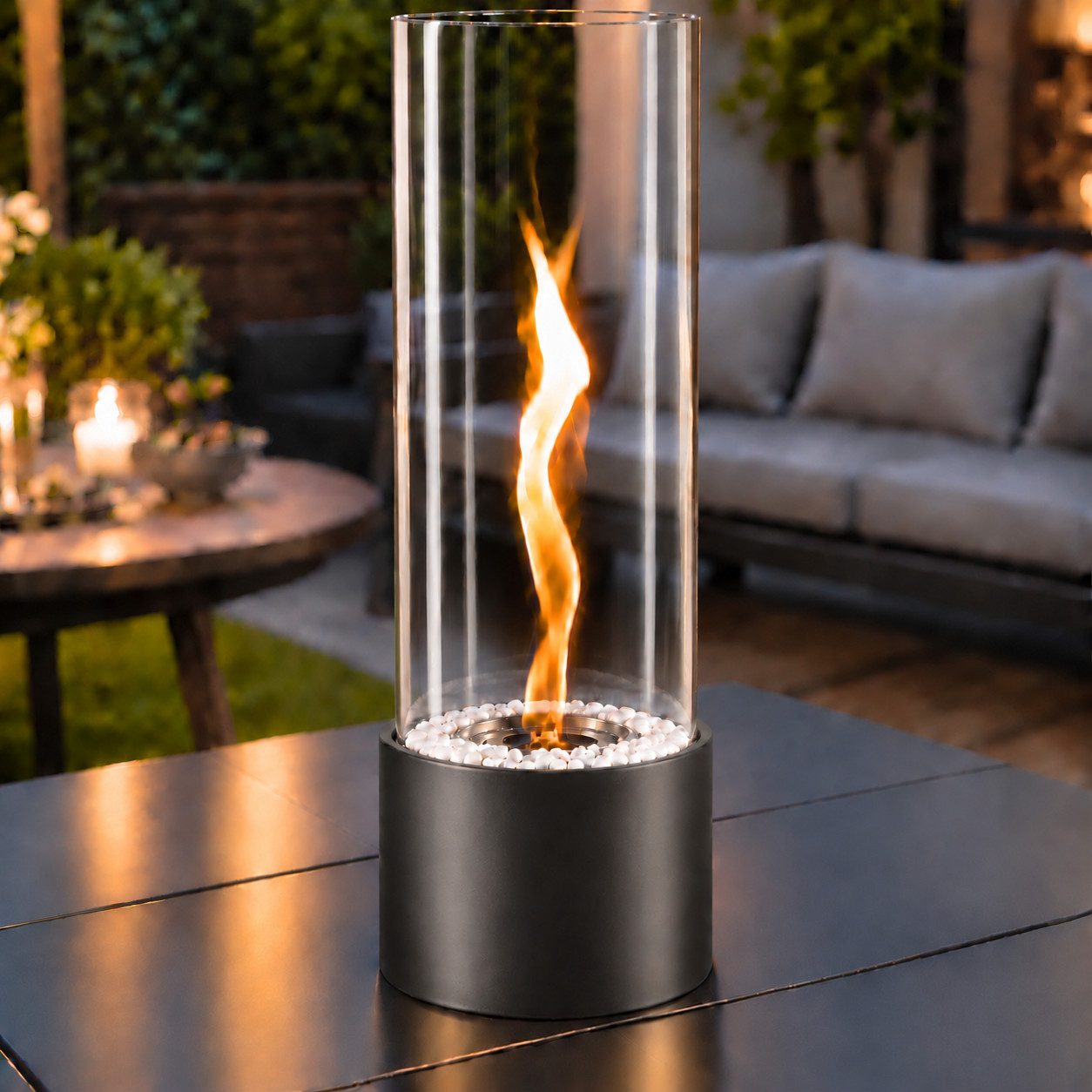 Ledklang Tischfeuer Ethanol Rund Tischkamin Indoor Outdoor 40cm Kamin Tischfeuerstelle (für Tisch, Terrasse, Balkon & Garten), Als Party Geschenkidee stilvolle Tischdeko oder festliche Atmosphäre