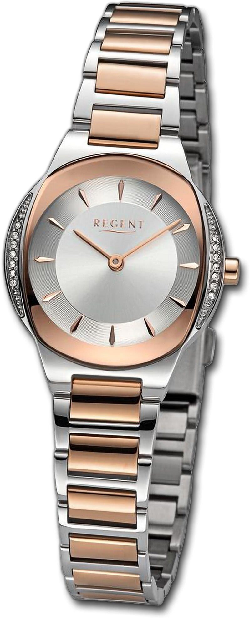 Regent Quarzuhr Regent Damen Armbanduhr Analog, Damenuhr Metallarmband rosegold, silber, rundes Gehäuse, groß (28,5mm)